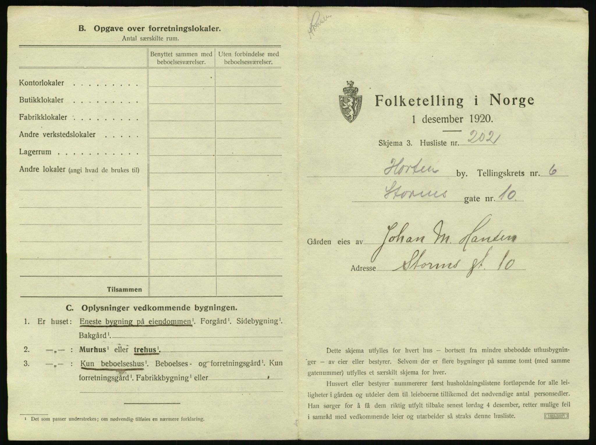 SAKO, 1920 census for Horten, 1920, p. 2385