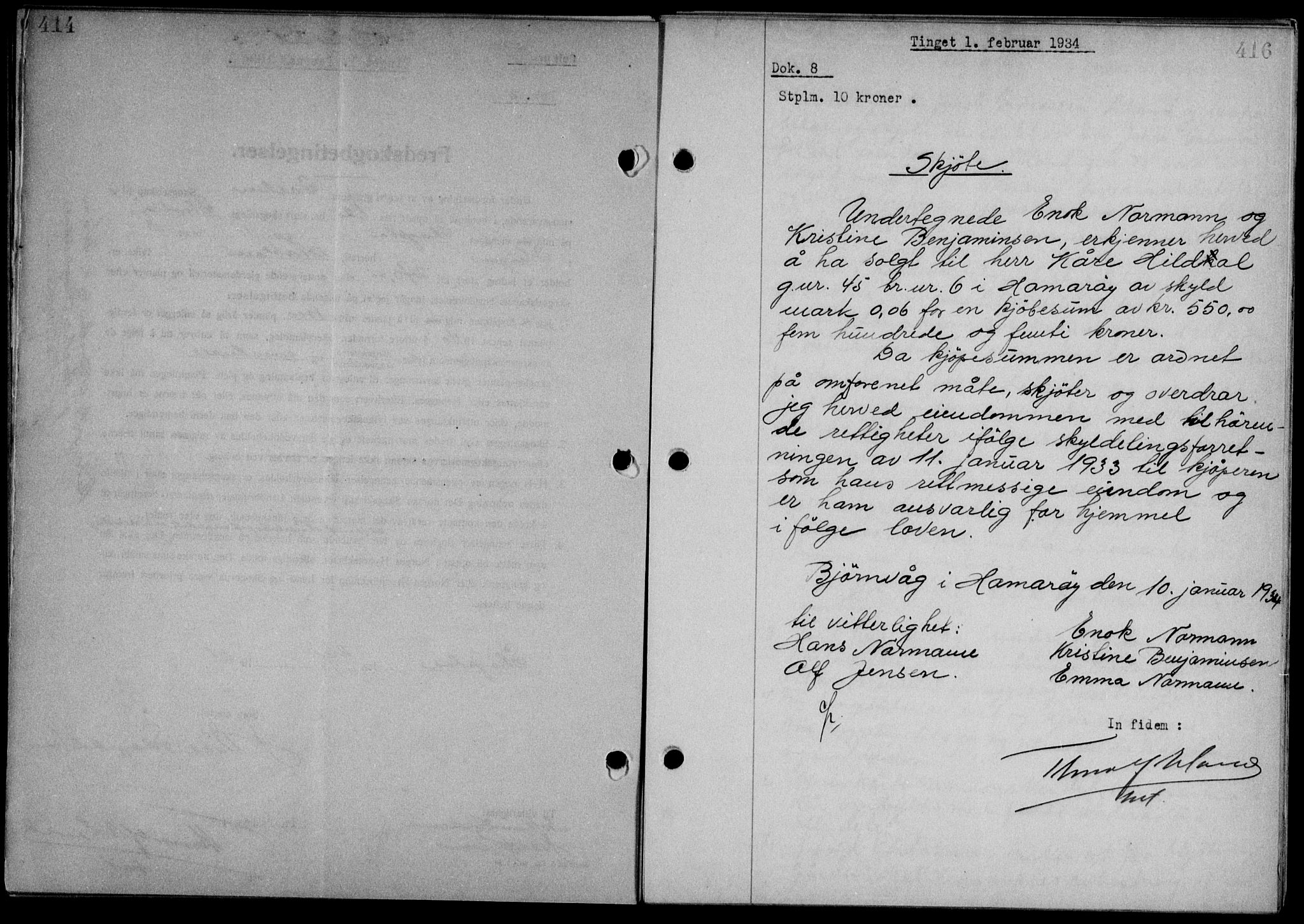 Steigen og Ofoten sorenskriveri, SAT/A-0030/1/2/2C/L0023/0002: Mortgage book no. 26-II og 27, 1933-1934, Deed date: 01.02.1934