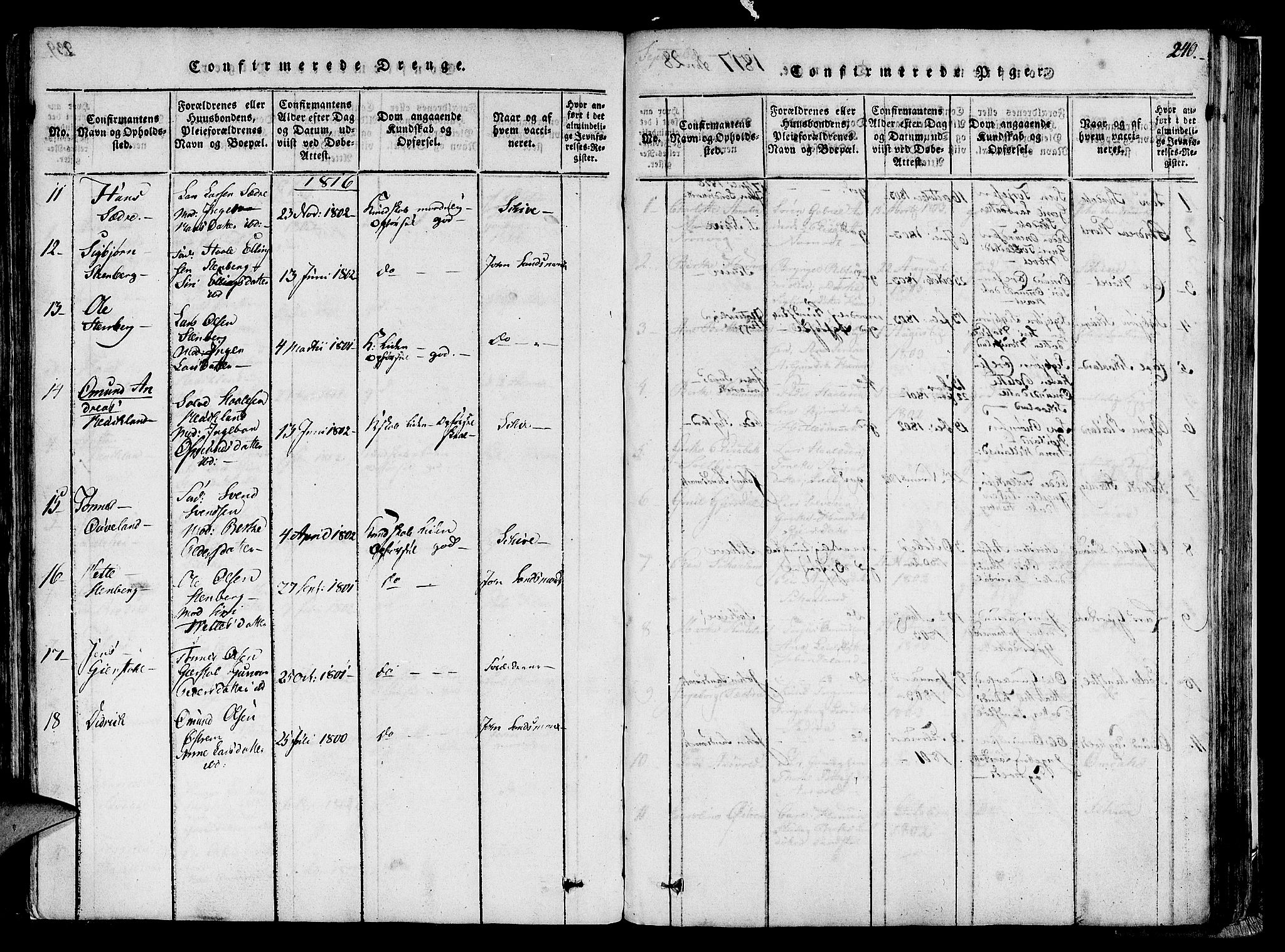 Lund sokneprestkontor, SAST/A-101809/S06/L0005: Parish register (official) no. A 5, 1815-1833, p. 240