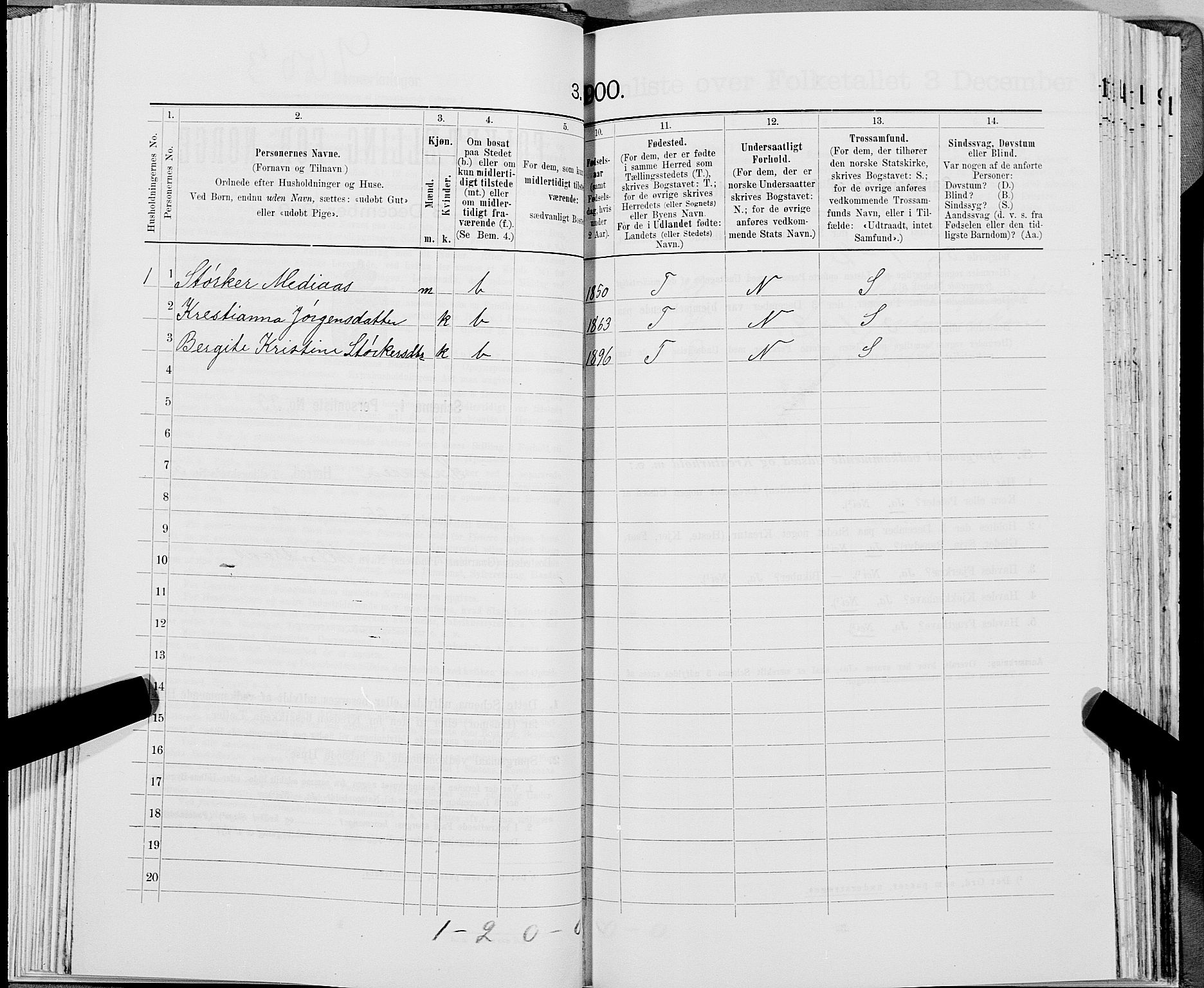 SAT, 1900 census for Snåsa, 1900, p. 1224