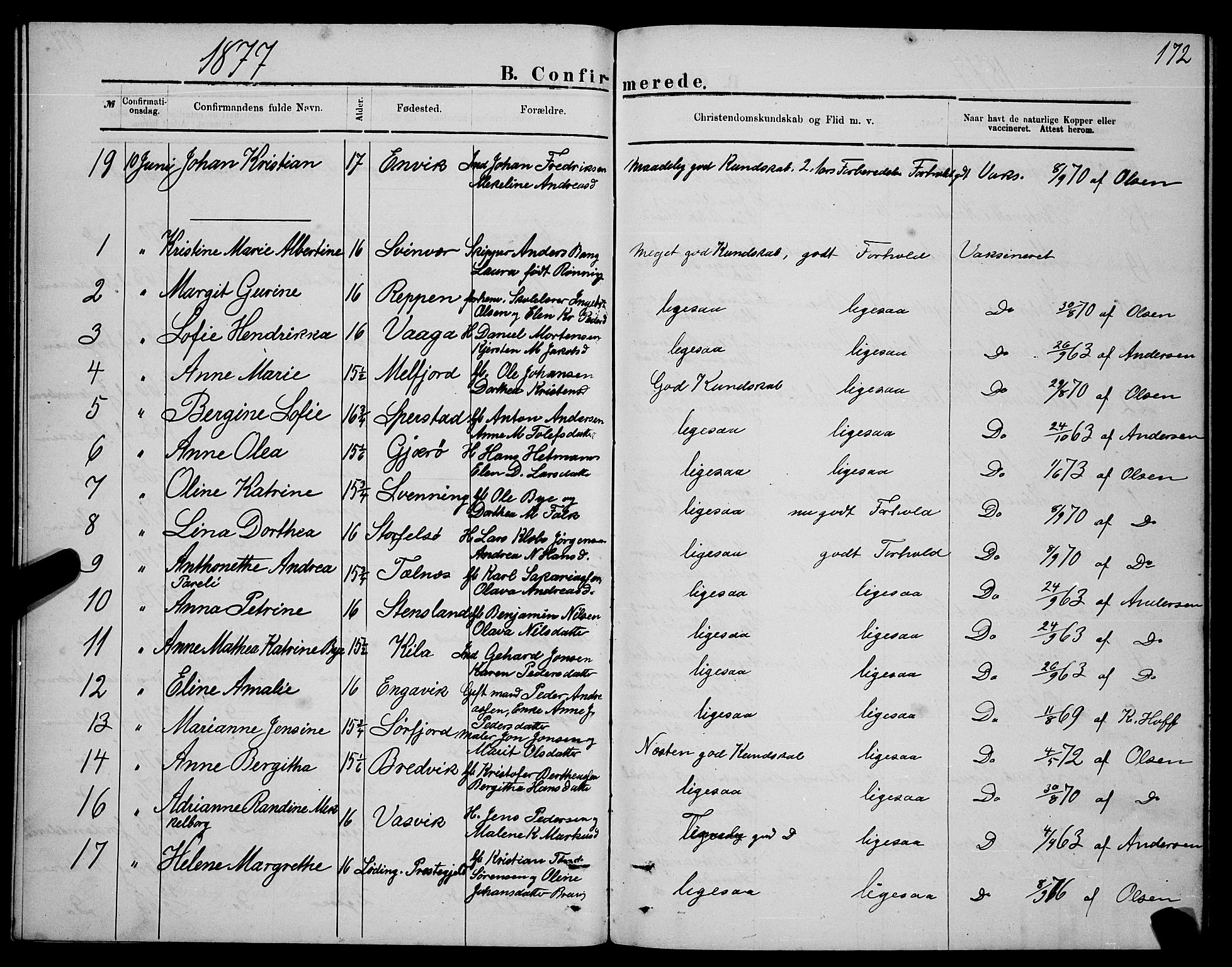 Ministerialprotokoller, klokkerbøker og fødselsregistre - Nordland, SAT/A-1459/841/L0620: Parish register (copy) no. 841C04, 1877-1896, p. 172