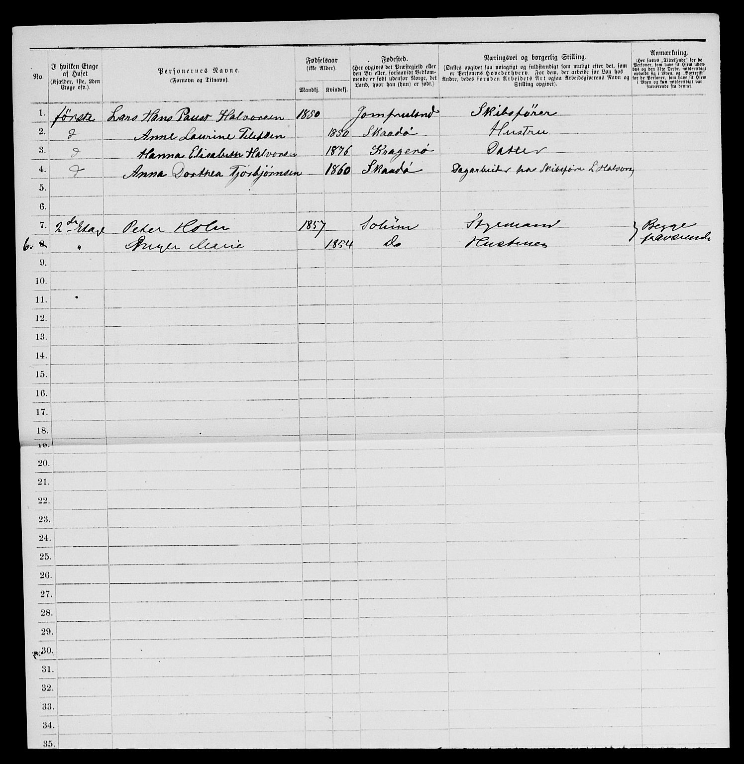 SAKO, 1885 census for 0801 Kragerø, 1885, p. 746