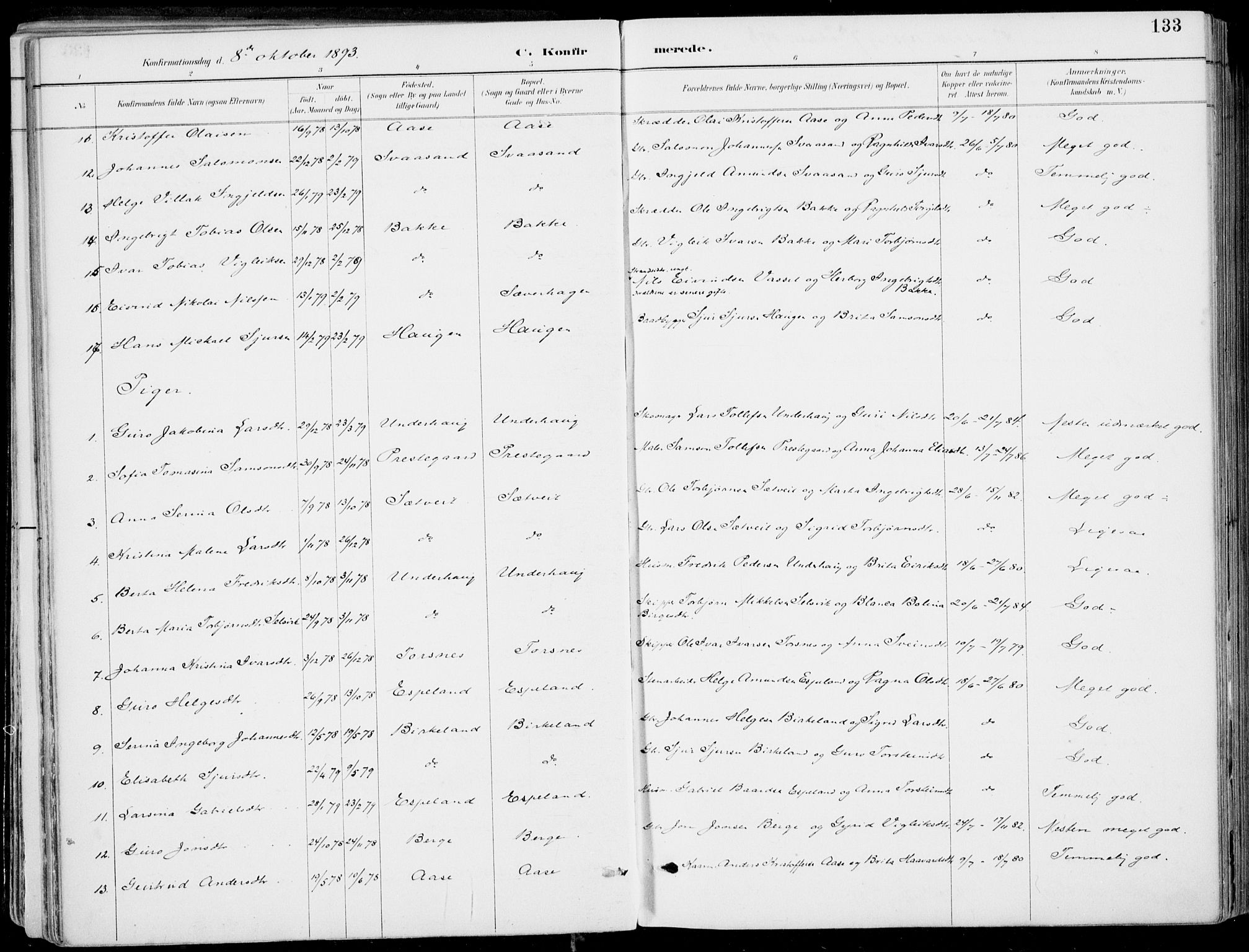 Strandebarm sokneprestembete, SAB/A-78401/H/Haa: Parish register (official) no. E  1, 1886-1908, p. 133
