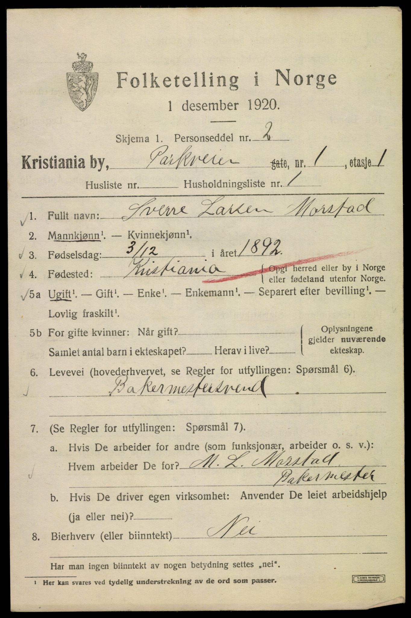 SAO, 1920 census for Kristiania, 1920, p. 442603