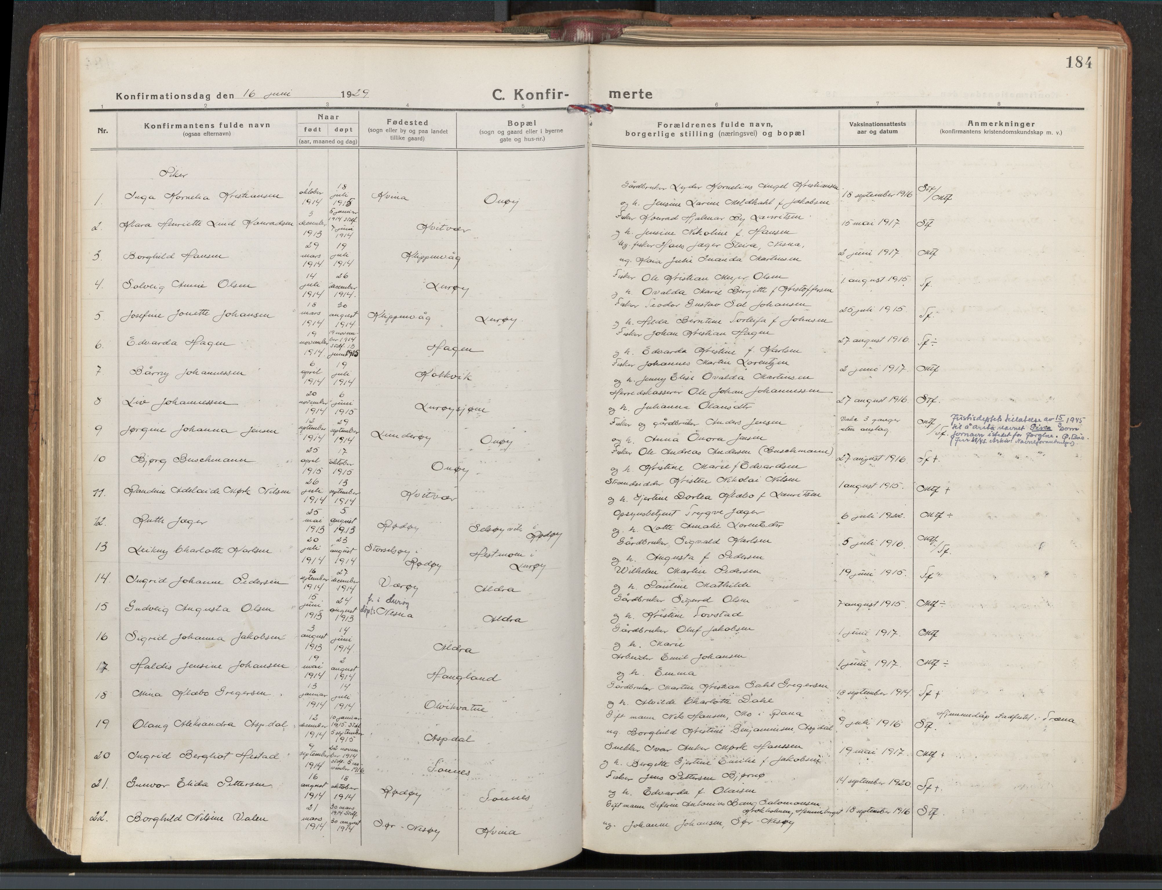 Ministerialprotokoller, klokkerbøker og fødselsregistre - Nordland, SAT/A-1459/839/L0570: Parish register (official) no. 839A07, 1923-1942, p. 184