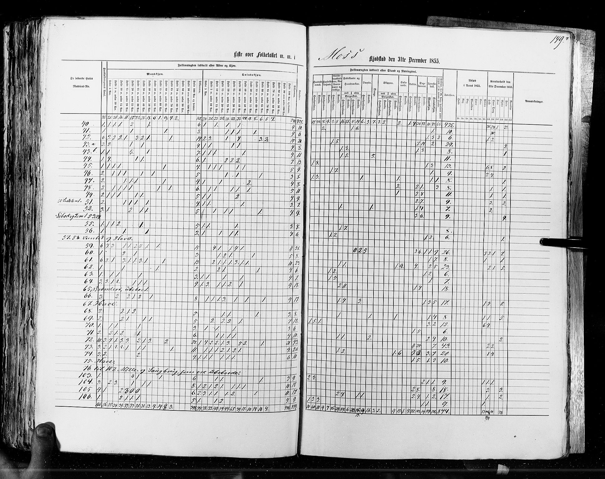 RA, Census 1855, vol. 7: Fredrikshald-Kragerø, 1855, p. 149