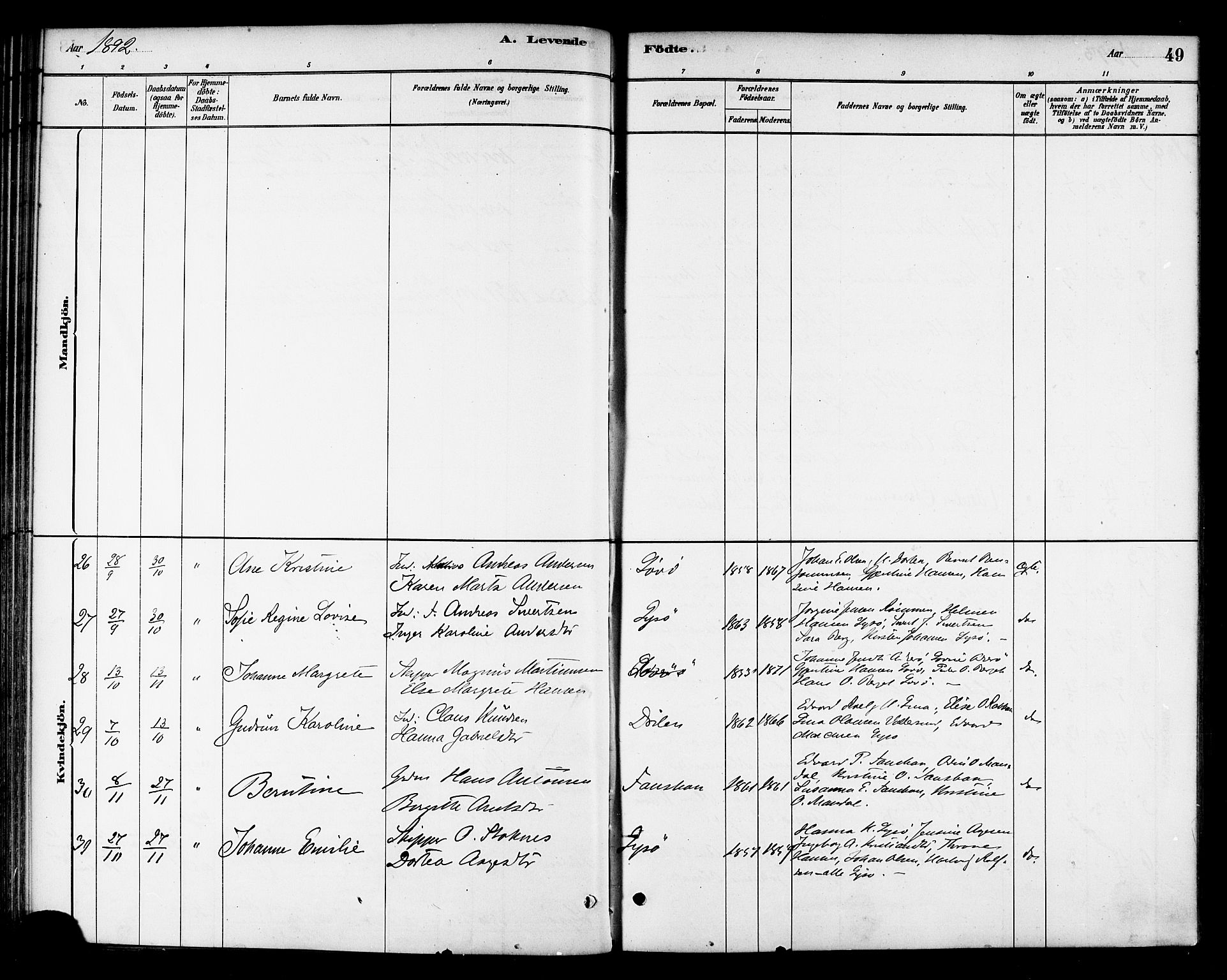 Ministerialprotokoller, klokkerbøker og fødselsregistre - Sør-Trøndelag, AV/SAT-A-1456/654/L0663: Parish register (official) no. 654A01, 1880-1894, p. 49