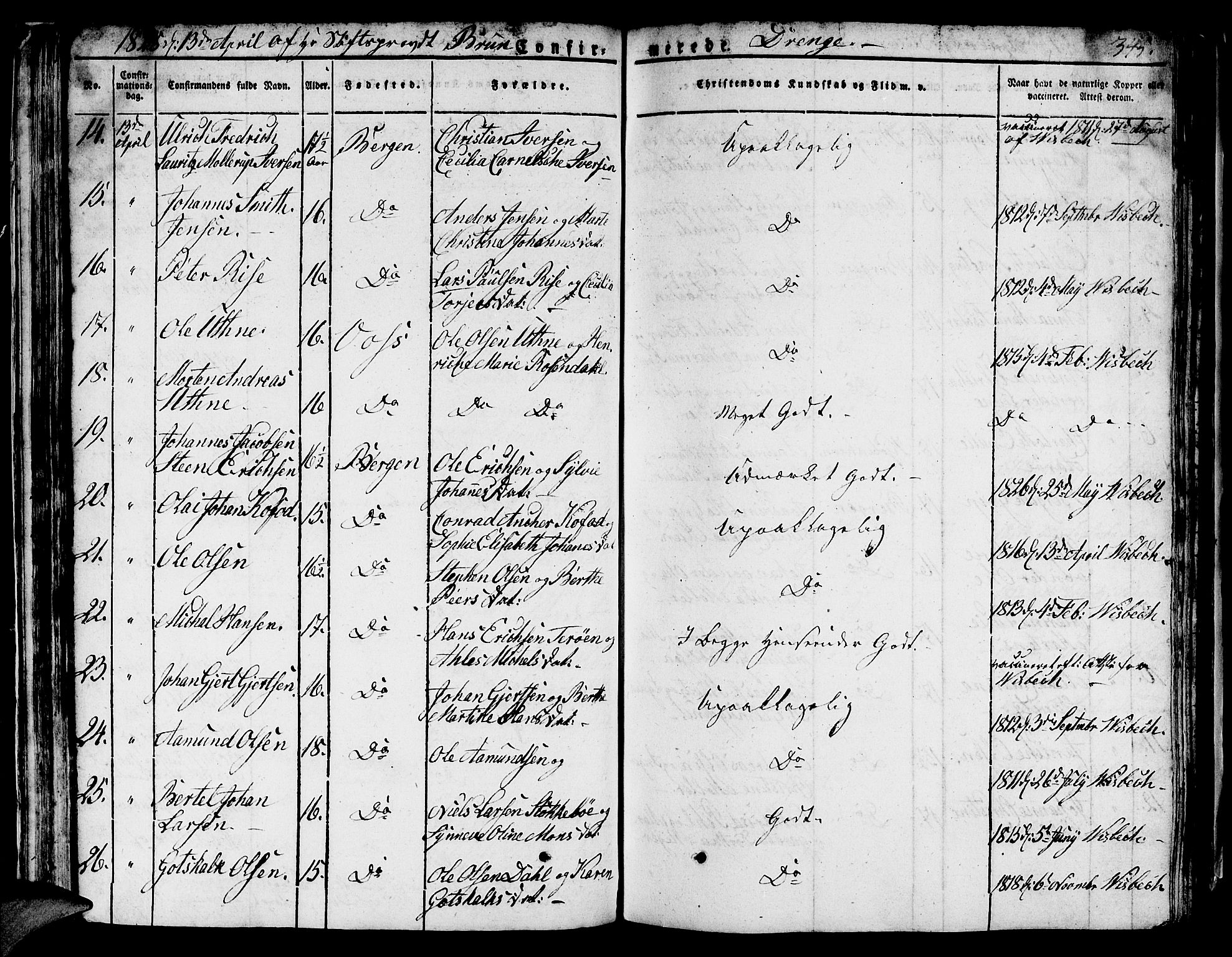 Domkirken sokneprestembete, SAB/A-74801/H/Hab/L0002: Parish register (copy) no. A 2, 1821-1839, p. 345