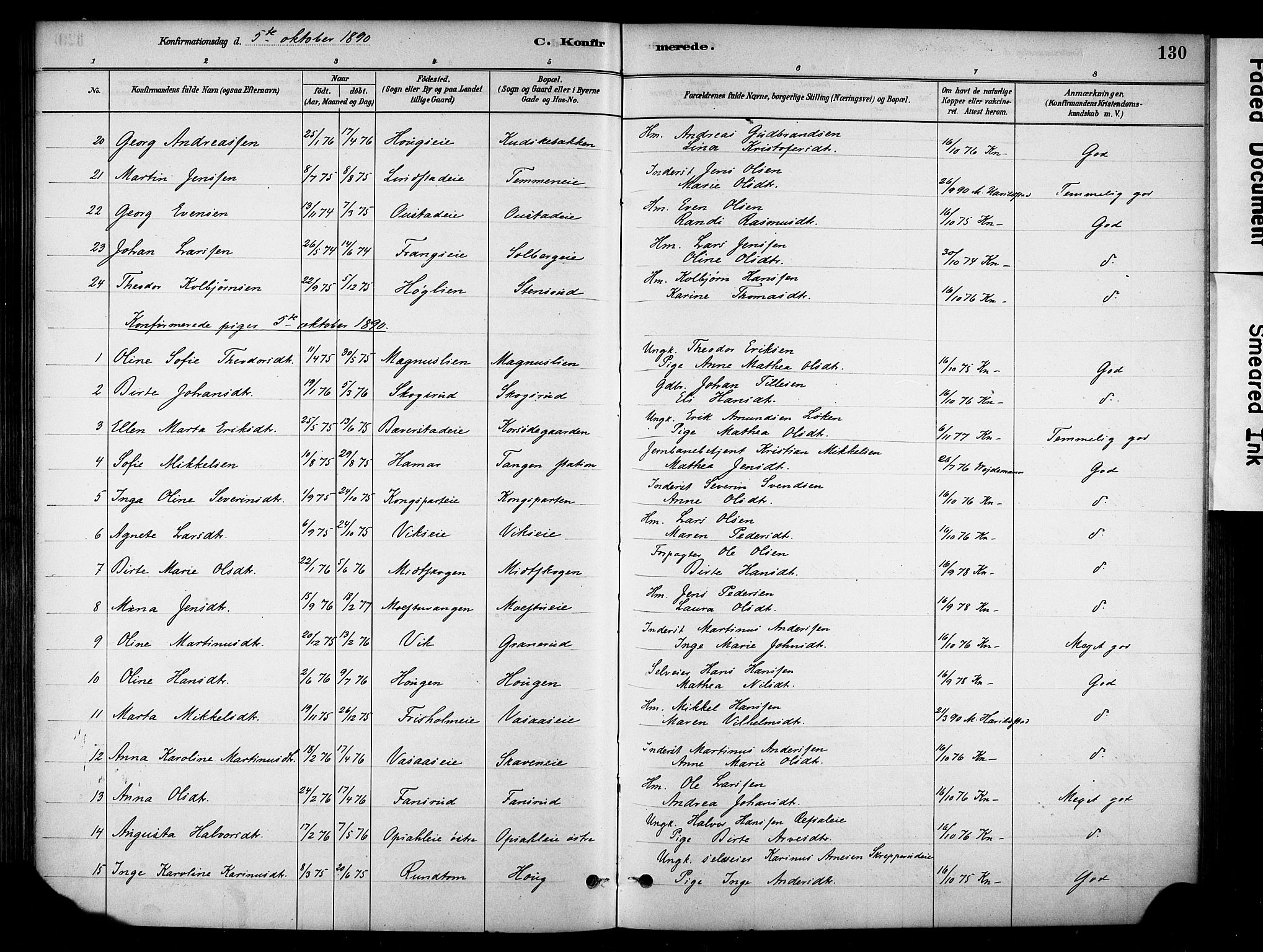 Stange prestekontor, AV/SAH-PREST-002/K/L0018: Parish register (official) no. 18, 1880-1896, p. 130