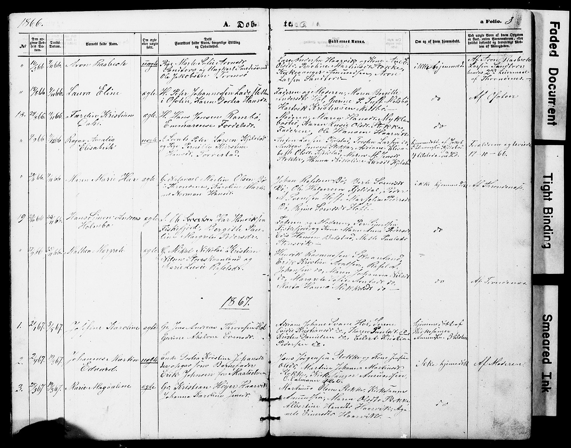 Ministerialprotokoller, klokkerbøker og fødselsregistre - Nordland, AV/SAT-A-1459/865/L0930: Parish register (copy) no. 865C02, 1866-1884, p. 3