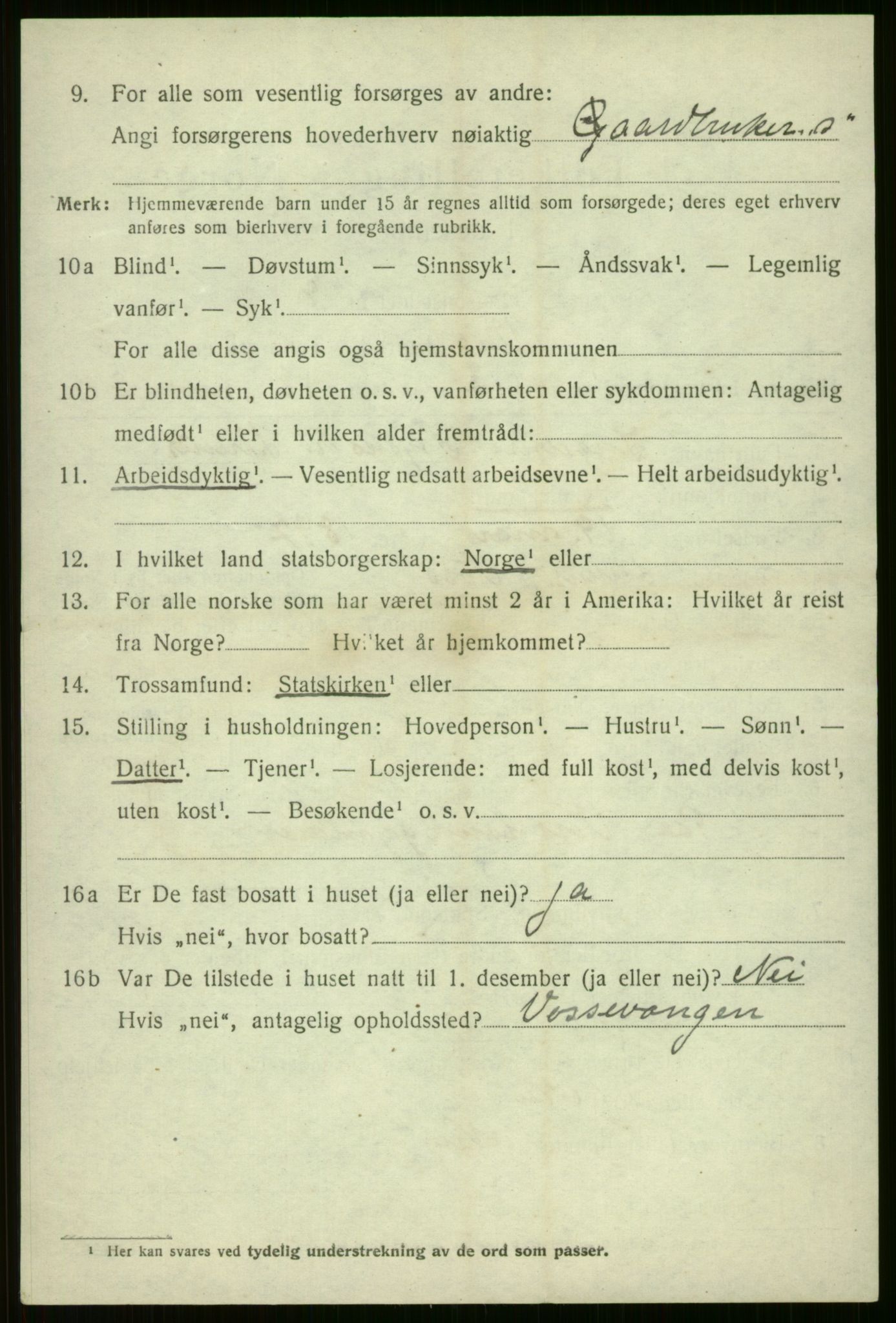 SAB, 1920 census for Voss, 1920, p. 11692