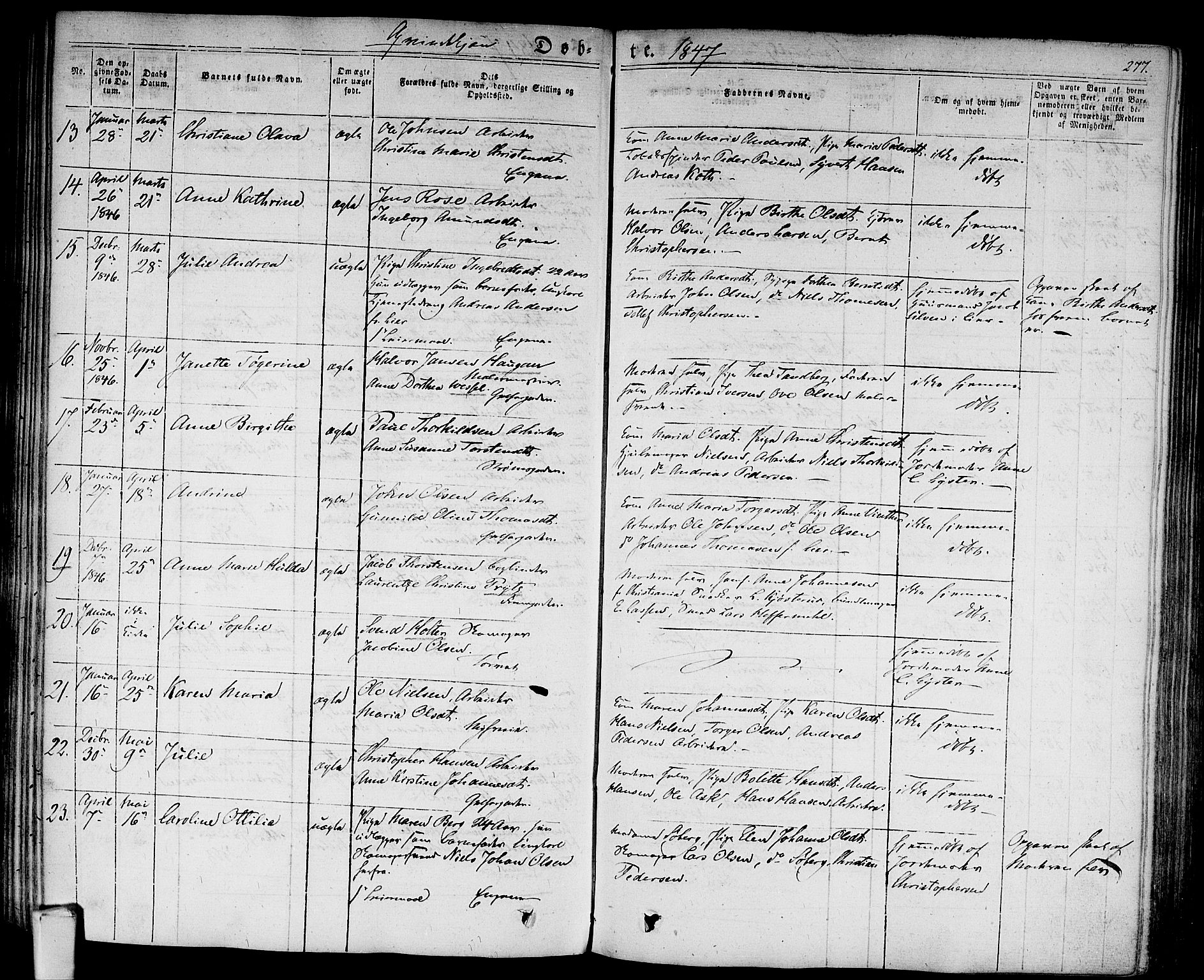 Bragernes kirkebøker, AV/SAKO-A-6/F/Fb/L0001: Parish register (official) no. II 1, 1830-1847, p. 277