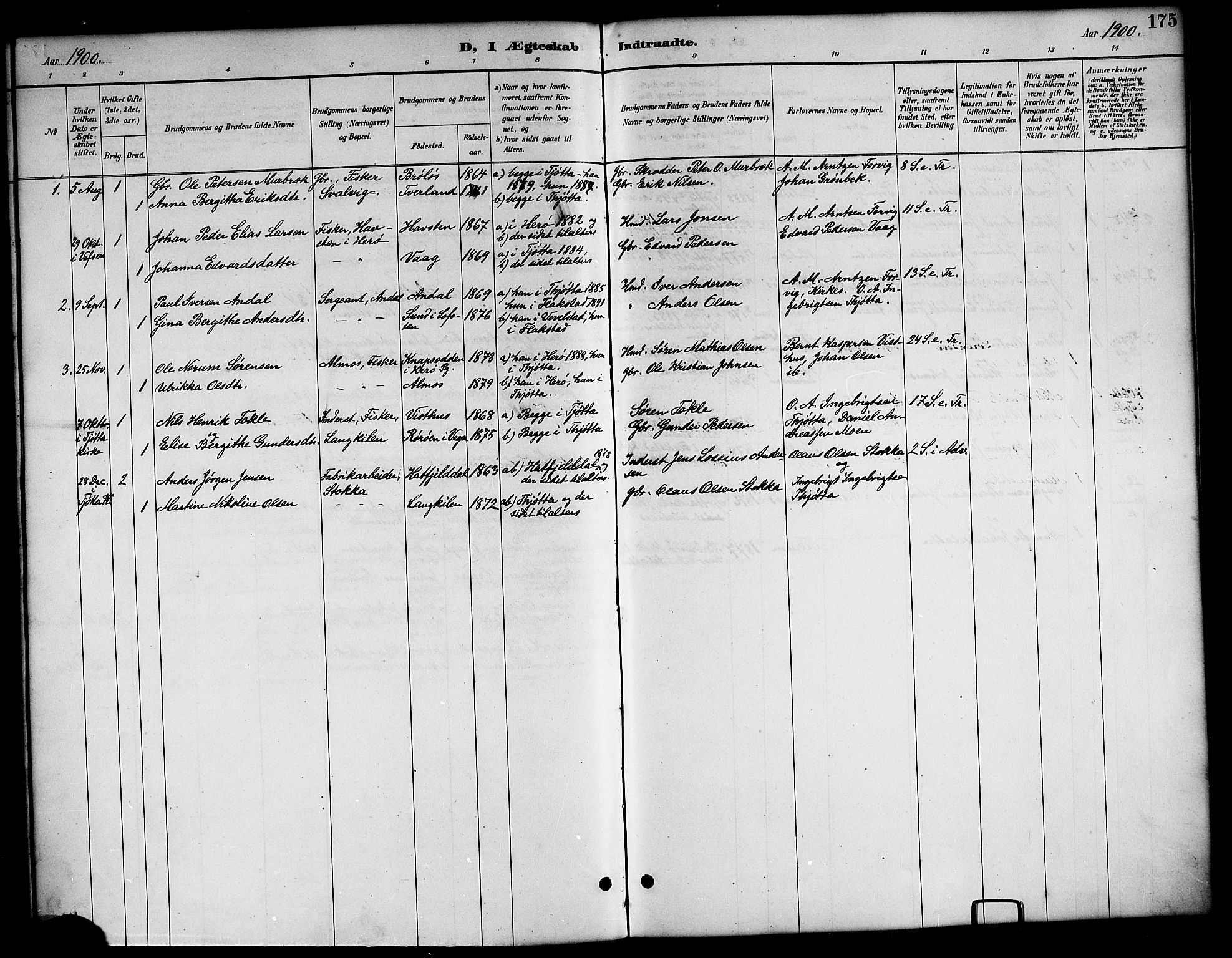 Ministerialprotokoller, klokkerbøker og fødselsregistre - Nordland, AV/SAT-A-1459/819/L0277: Parish register (copy) no. 819C03, 1888-1917, p. 175