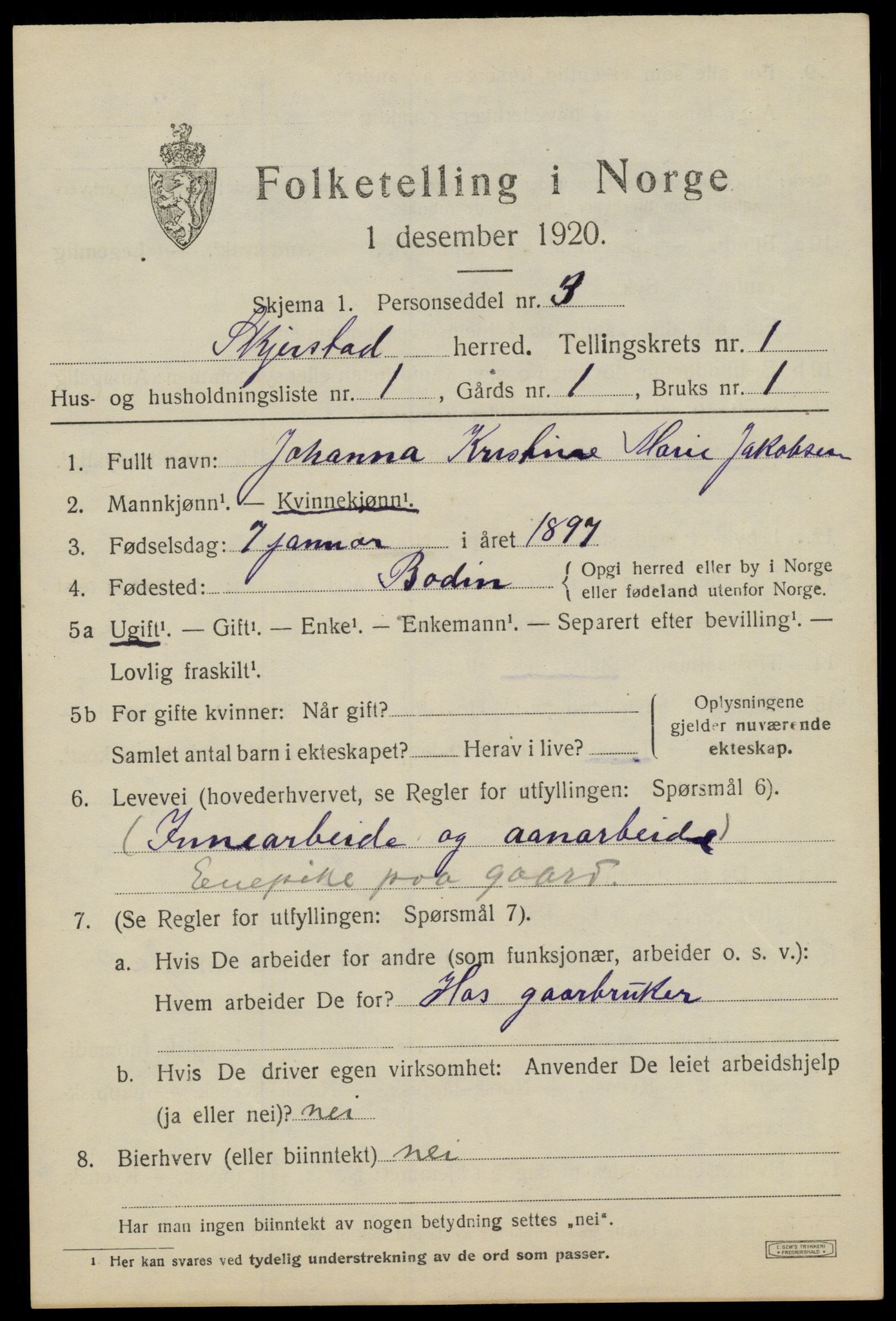 SAT, 1920 census for Skjerstad, 1920, p. 637