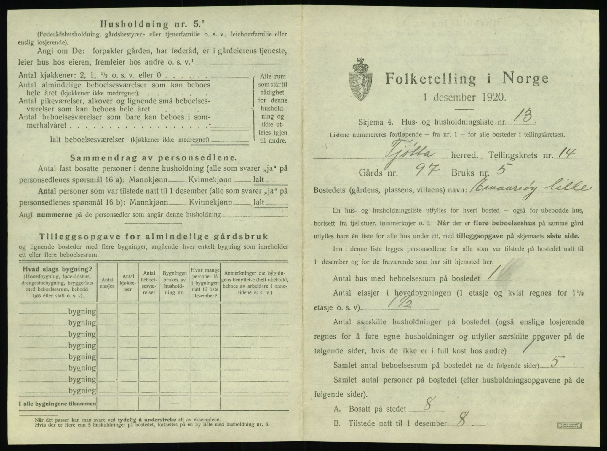 SAT, 1920 census for Tjøtta, 1920, p. 825