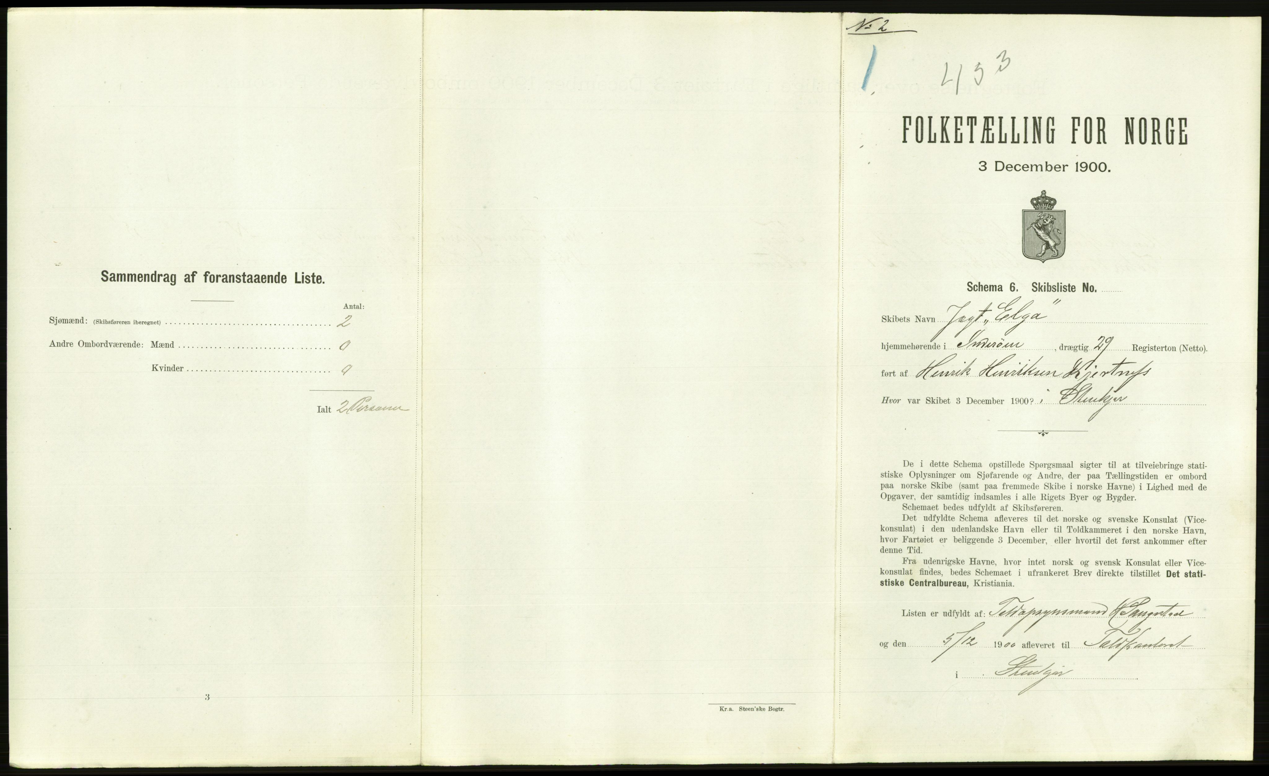 RA, 1900 Census - ship lists from ships in Norwegian harbours, harbours abroad and at sea, 1900, p. 2543