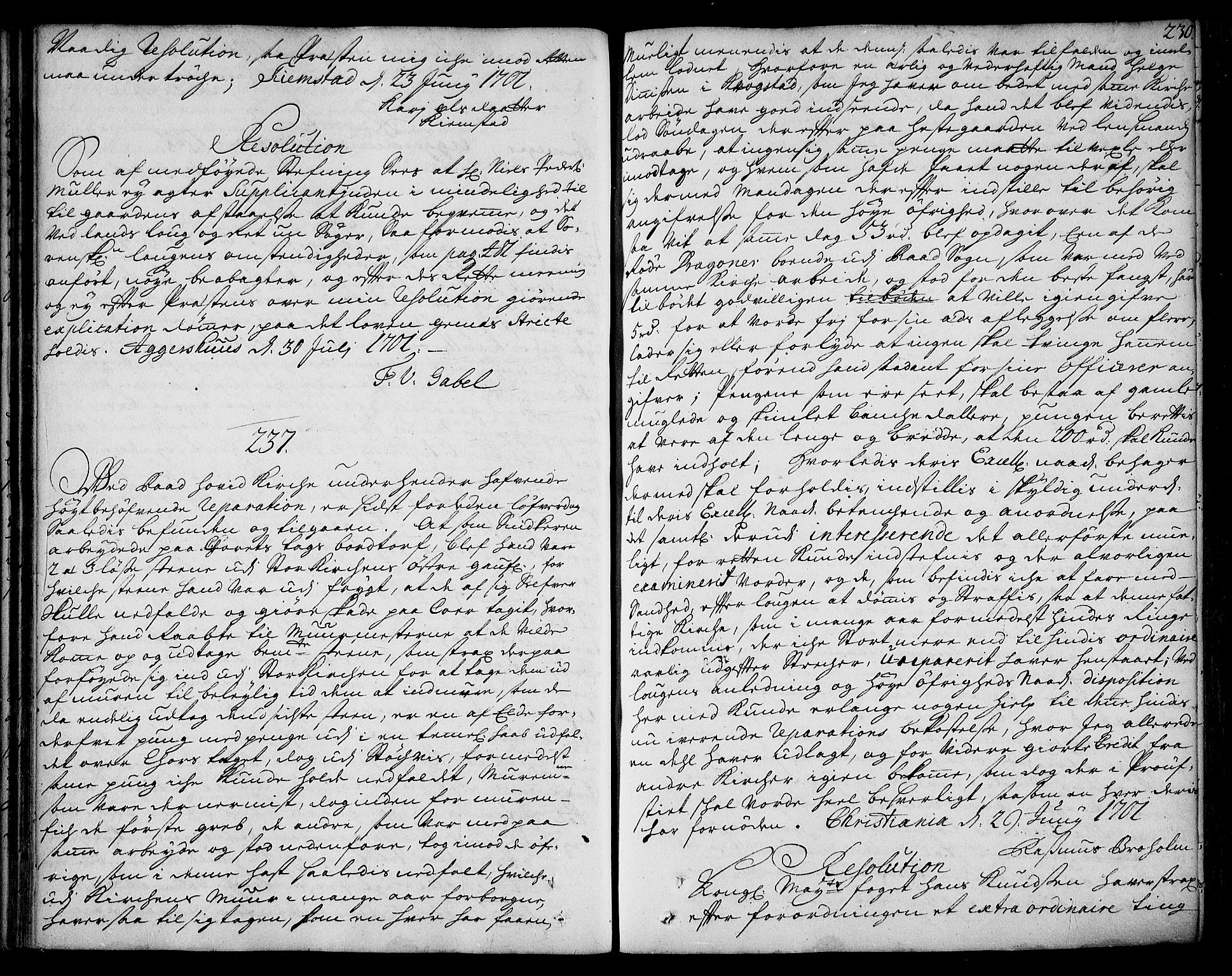 Stattholderembetet 1572-1771, AV/RA-EA-2870/Ad/L0006: Supplikasjons- og resolusjonsprotokoll, 1699-1706, p. 229b-230a