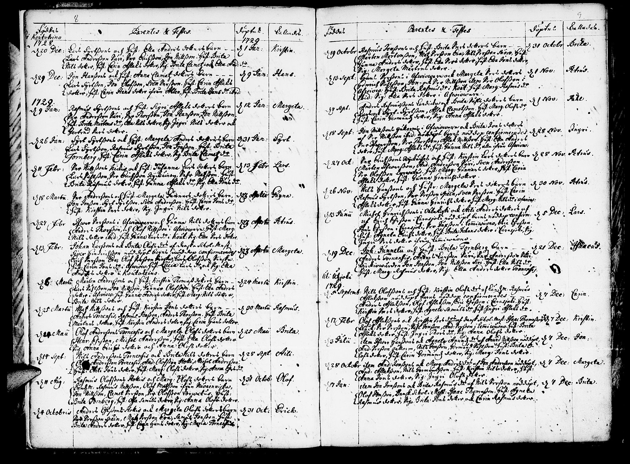 Kautokeino sokneprestembete, SATØ/S-1340/H/Ha/L0001.kirke: Parish register (official) no. 1, 1723-1776, p. 8-9