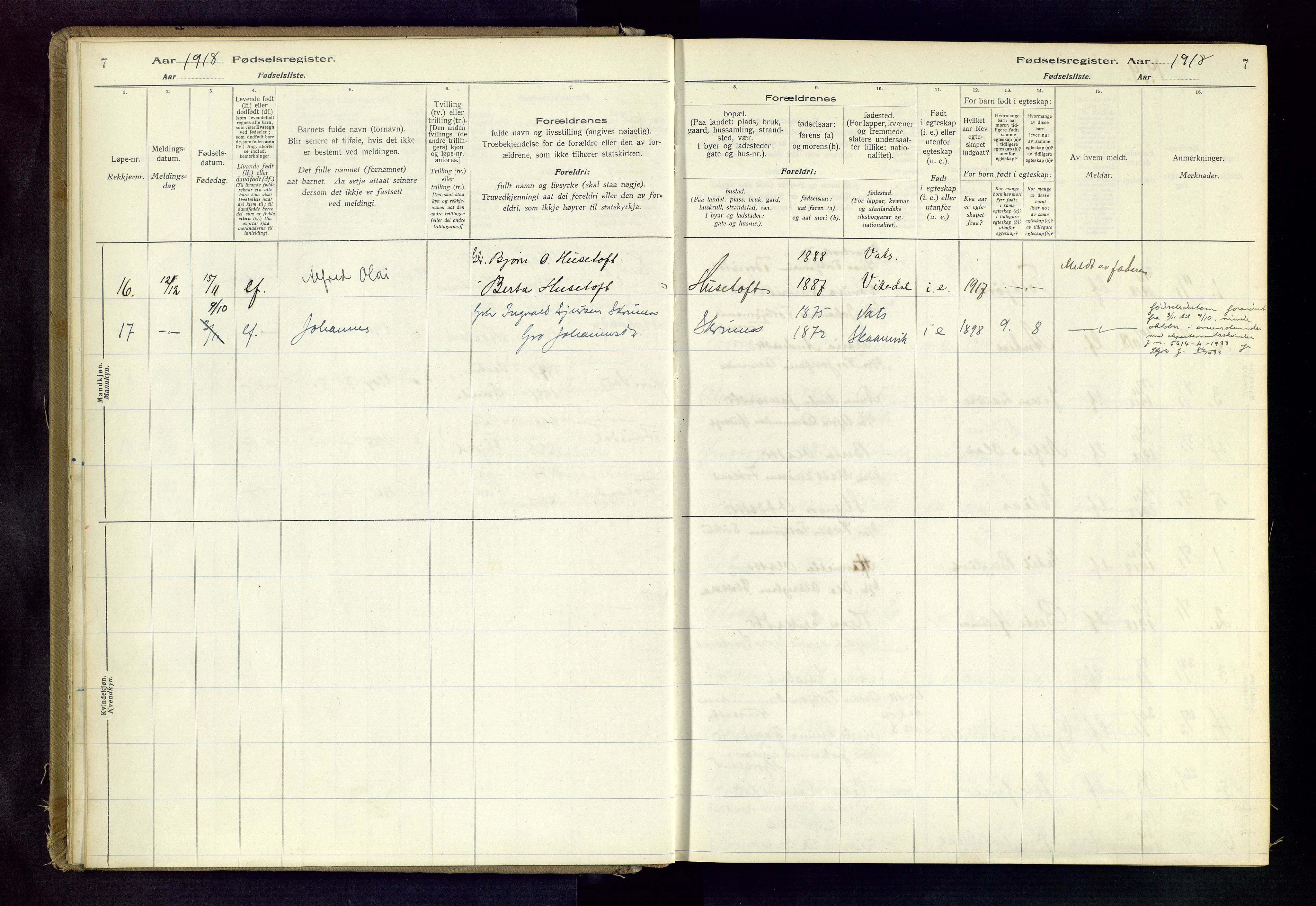 Skjold sokneprestkontor, AV/SAST-A-101847/I/Id/L0003: Birth register no. 3, 1917-1982, p. 7