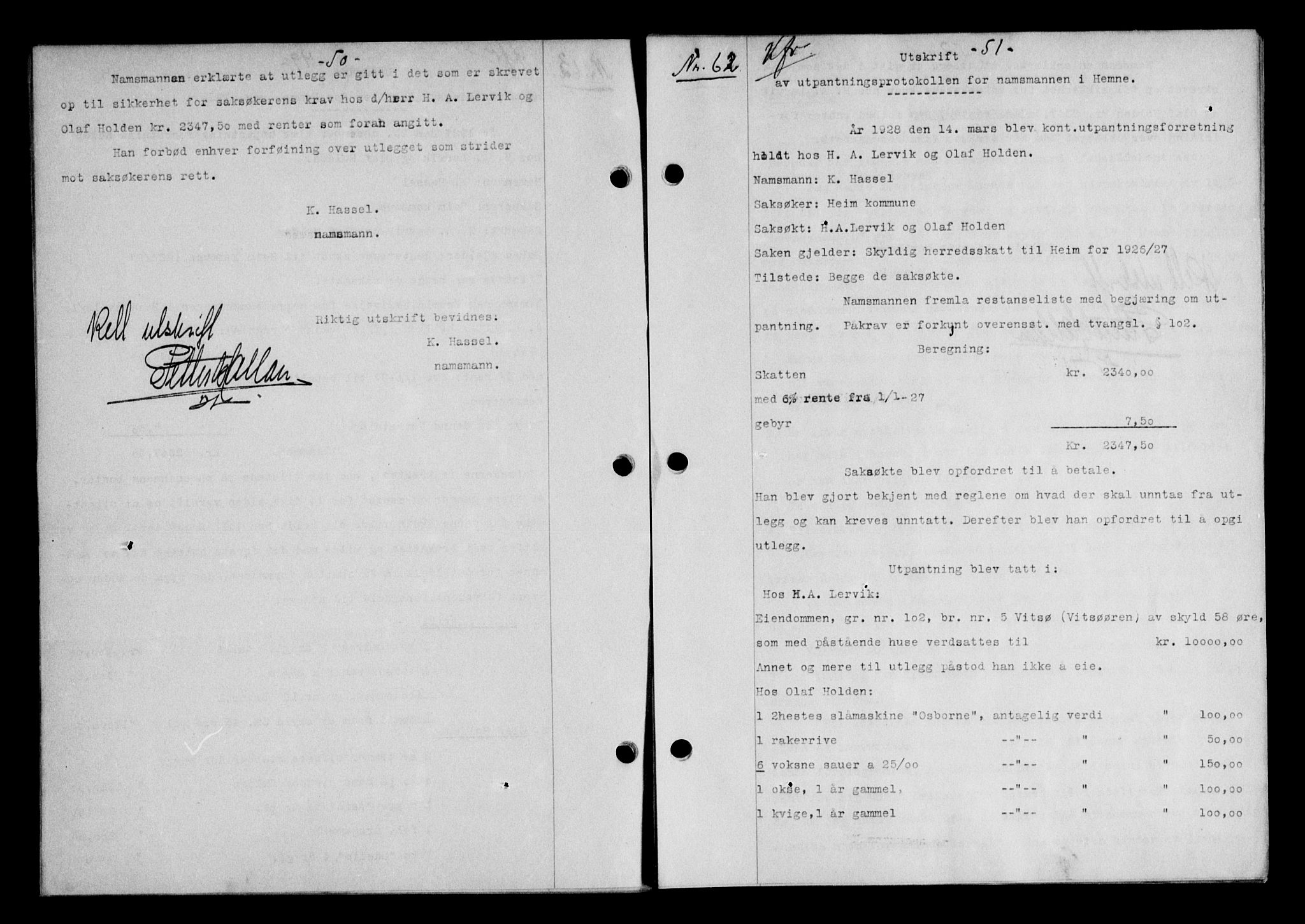 Hitra sorenskriveri, AV/SAT-A-0018/2/2C/2Ca/L0010: Mortgage book no. 10, 1928-1929, p. 50-51