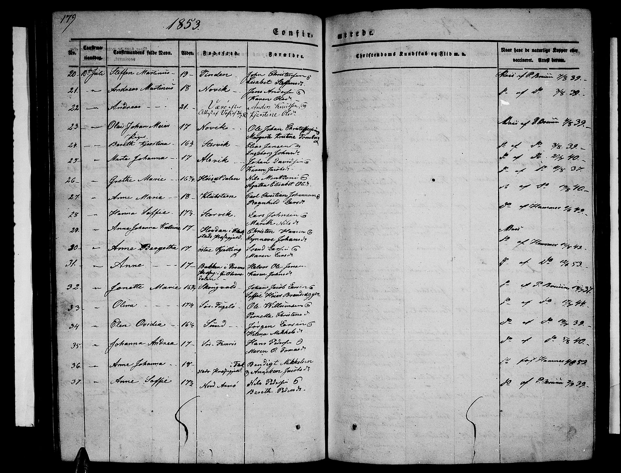 Ministerialprotokoller, klokkerbøker og fødselsregistre - Nordland, AV/SAT-A-1459/805/L0106: Parish register (copy) no. 805C02, 1841-1861, p. 179