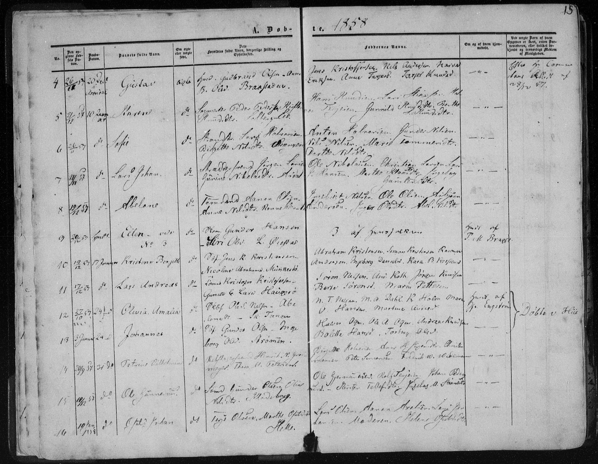 Øyestad sokneprestkontor, AV/SAK-1111-0049/F/Fa/L0015: Parish register (official) no. A 15, 1857-1873, p. 15