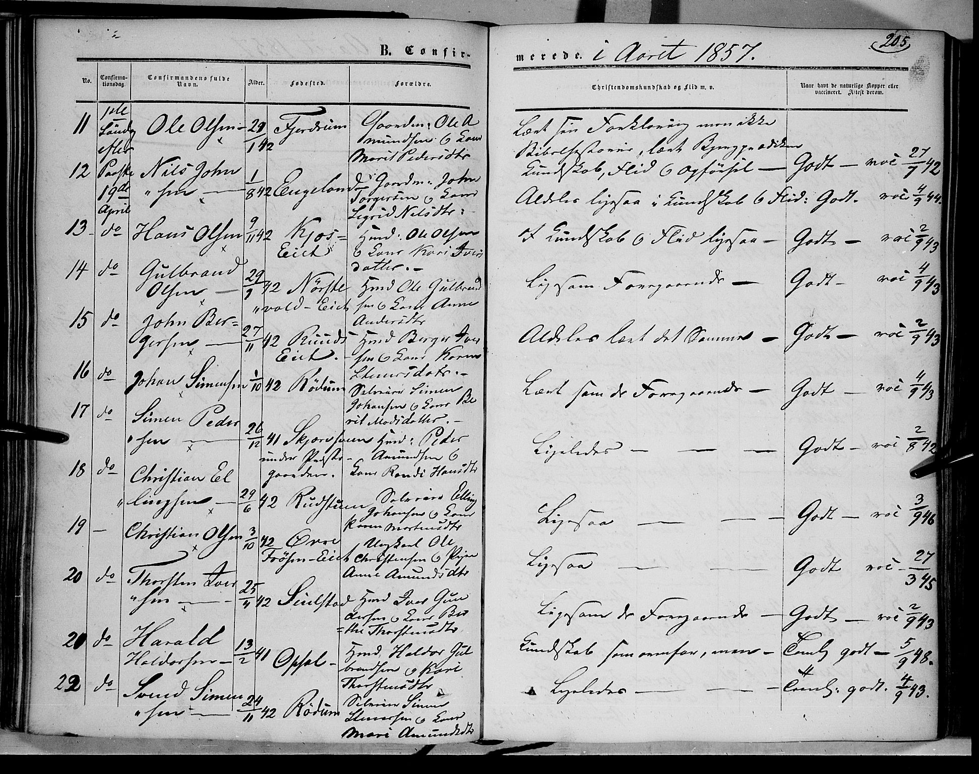 Gausdal prestekontor, SAH/PREST-090/H/Ha/Haa/L0008: Parish register (official) no. 8, 1850-1861, p. 205