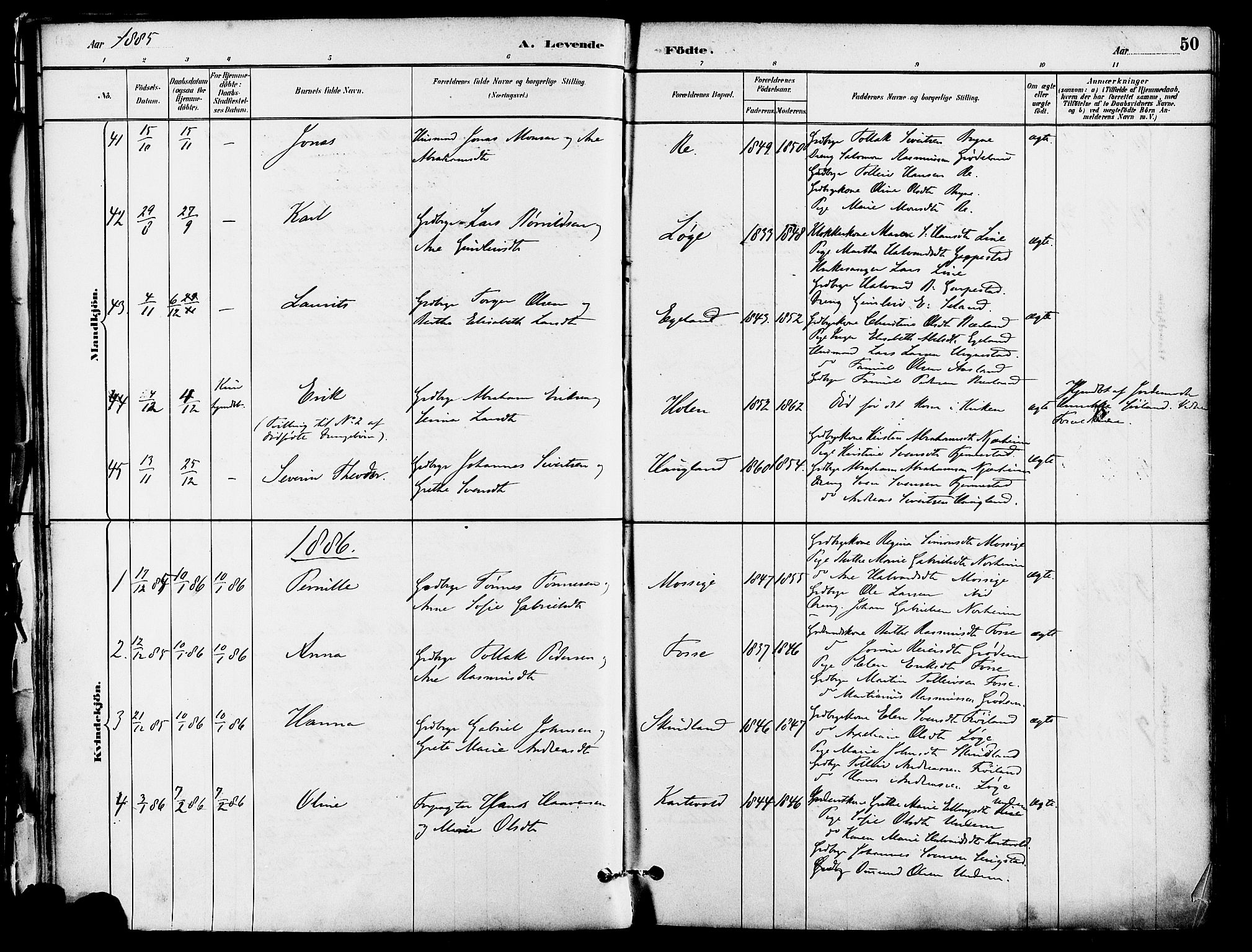 Lye sokneprestkontor, SAST/A-101794/001/30BA/L0009: Parish register (official) no. A 8, 1881-1892, p. 50