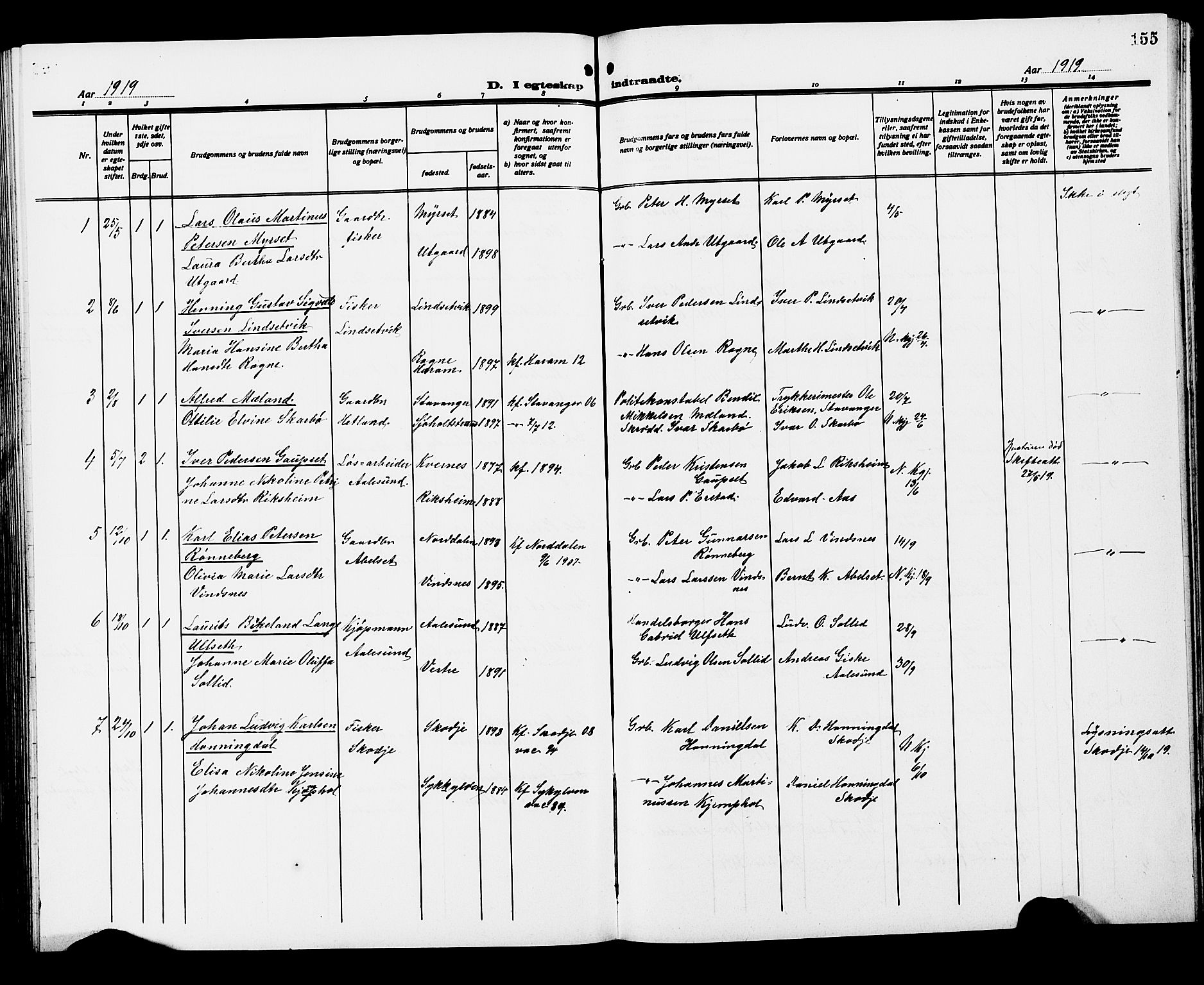 Ministerialprotokoller, klokkerbøker og fødselsregistre - Møre og Romsdal, SAT/A-1454/522/L0328: Parish register (copy) no. 522C07, 1909-1925, p. 155