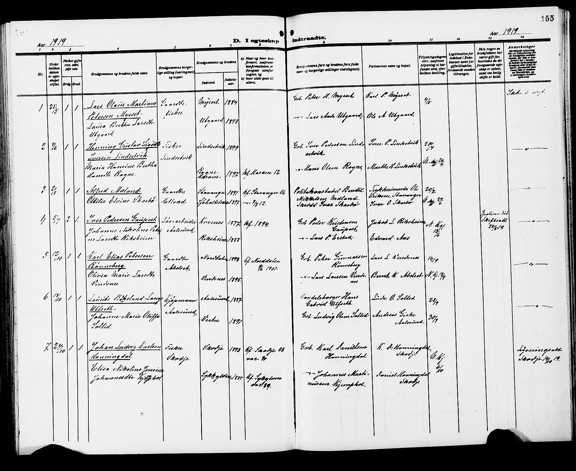 Ministerialprotokoller, klokkerbøker og fødselsregistre - Møre og Romsdal, AV/SAT-A-1454/522/L0328: Parish register (copy) no. 522C07, 1909-1925, p. 155