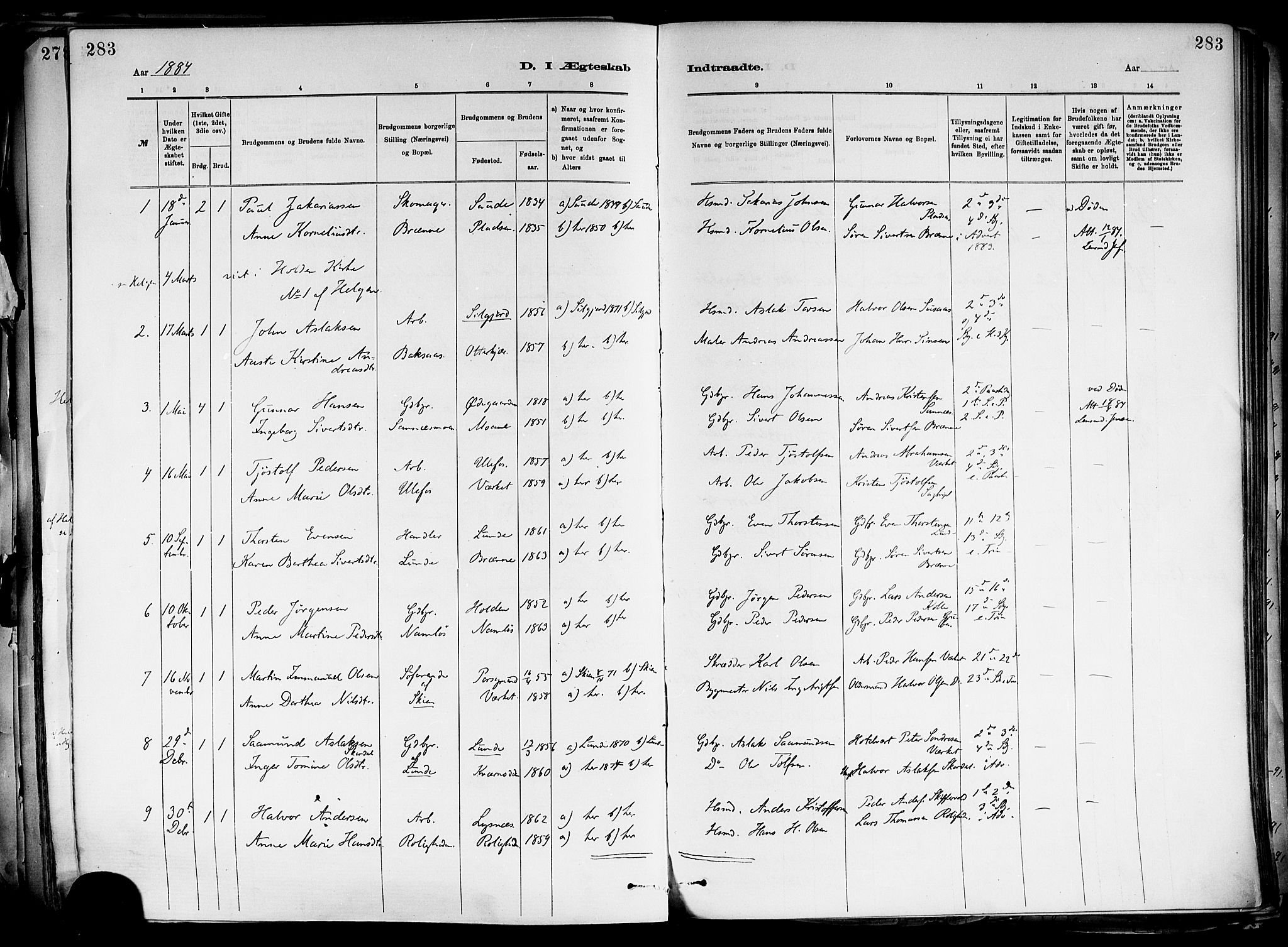 Holla kirkebøker, SAKO/A-272/F/Fa/L0008: Parish register (official) no. 8, 1882-1897, p. 283
