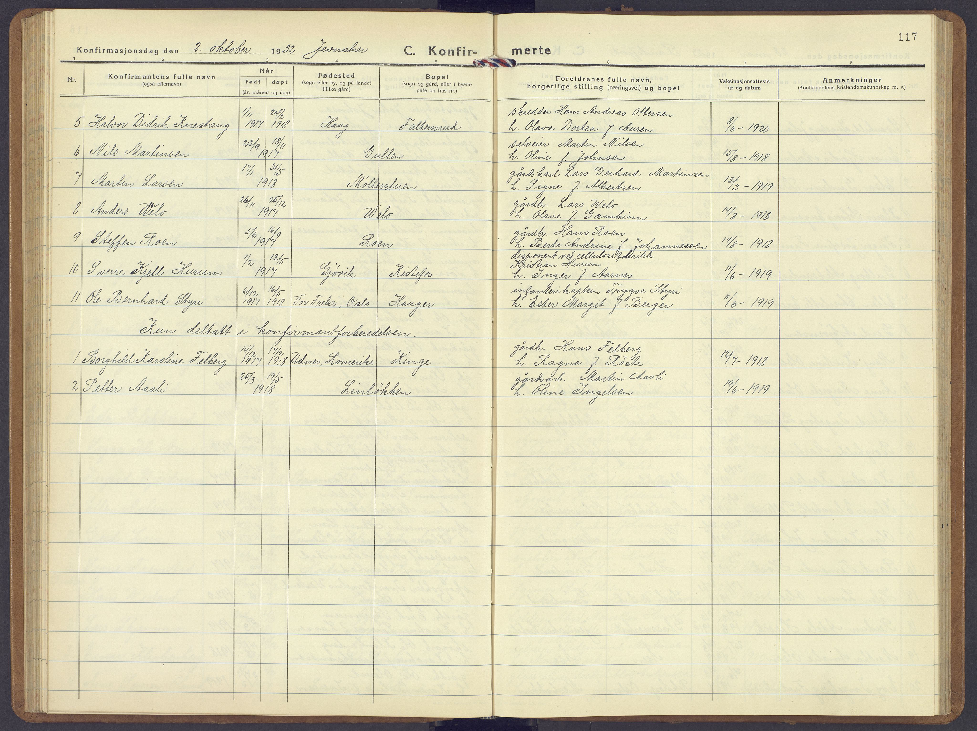 Jevnaker prestekontor, SAH/PREST-116/H/Ha/Hab/L0006: Parish register (copy) no. 6, 1930-1945, p. 117