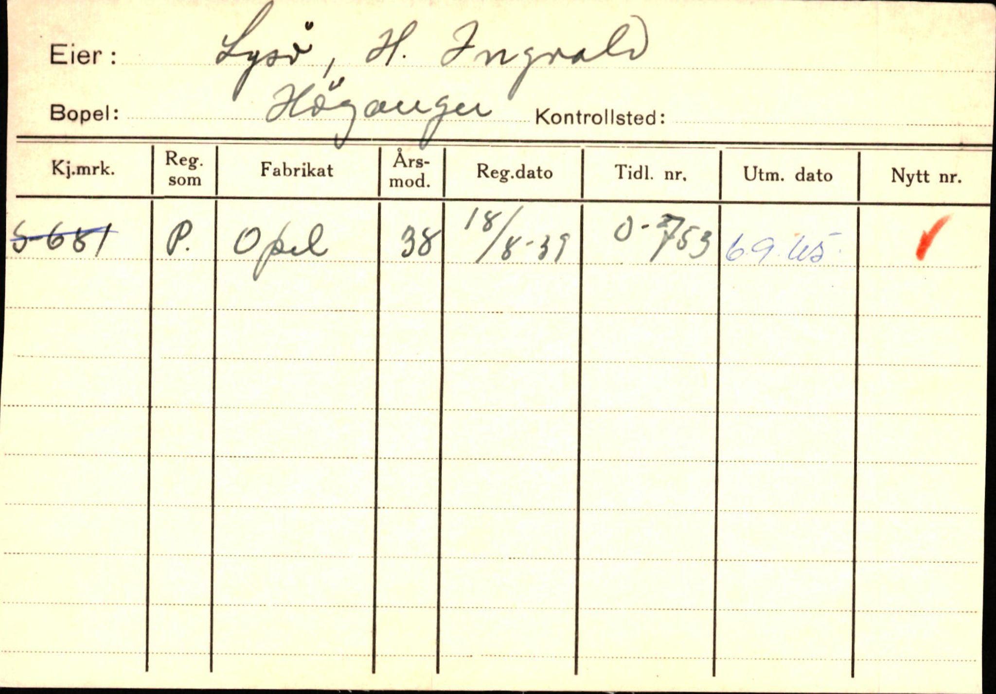 Statens vegvesen, Sogn og Fjordane vegkontor, SAB/A-5301/4/F/L0130: Eigarregister Eid T-Å. Høyanger A-O, 1945-1975, p. 2034