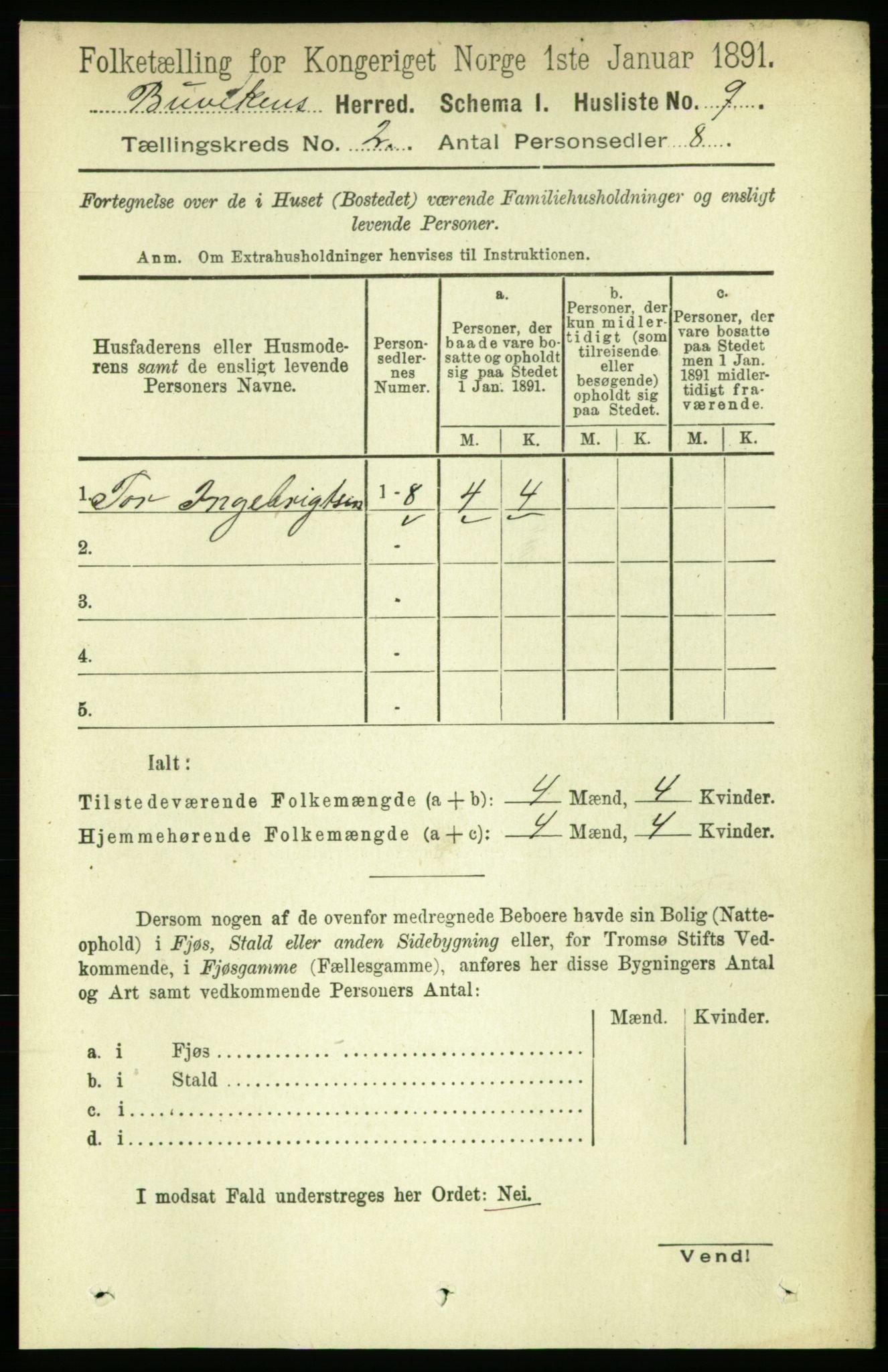 RA, 1891 census for 1656 Buvik, 1891, p. 563