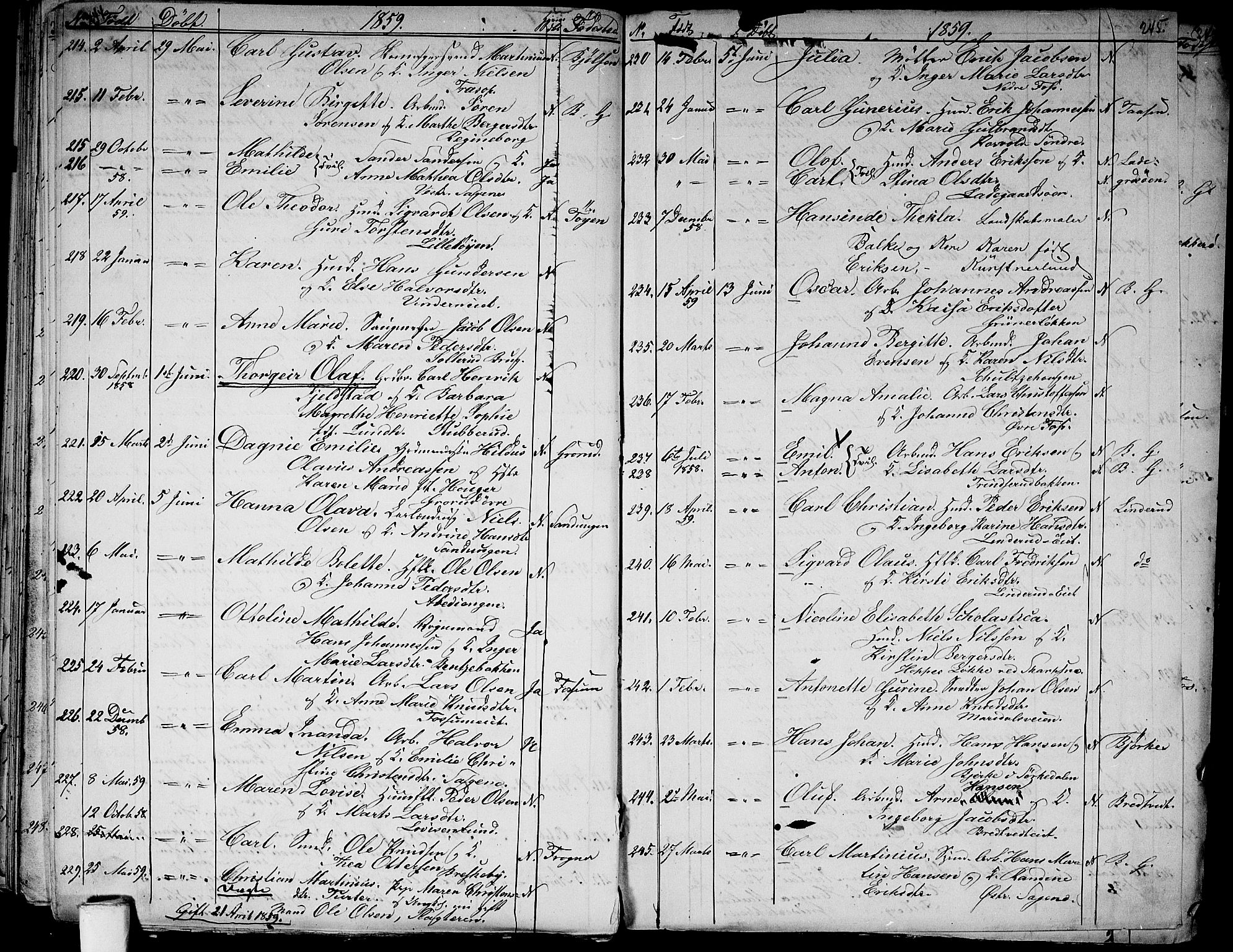 Aker prestekontor kirkebøker, SAO/A-10861/G/L0010: Parish register (copy) no. 10, 1852-1859, p. 244-245