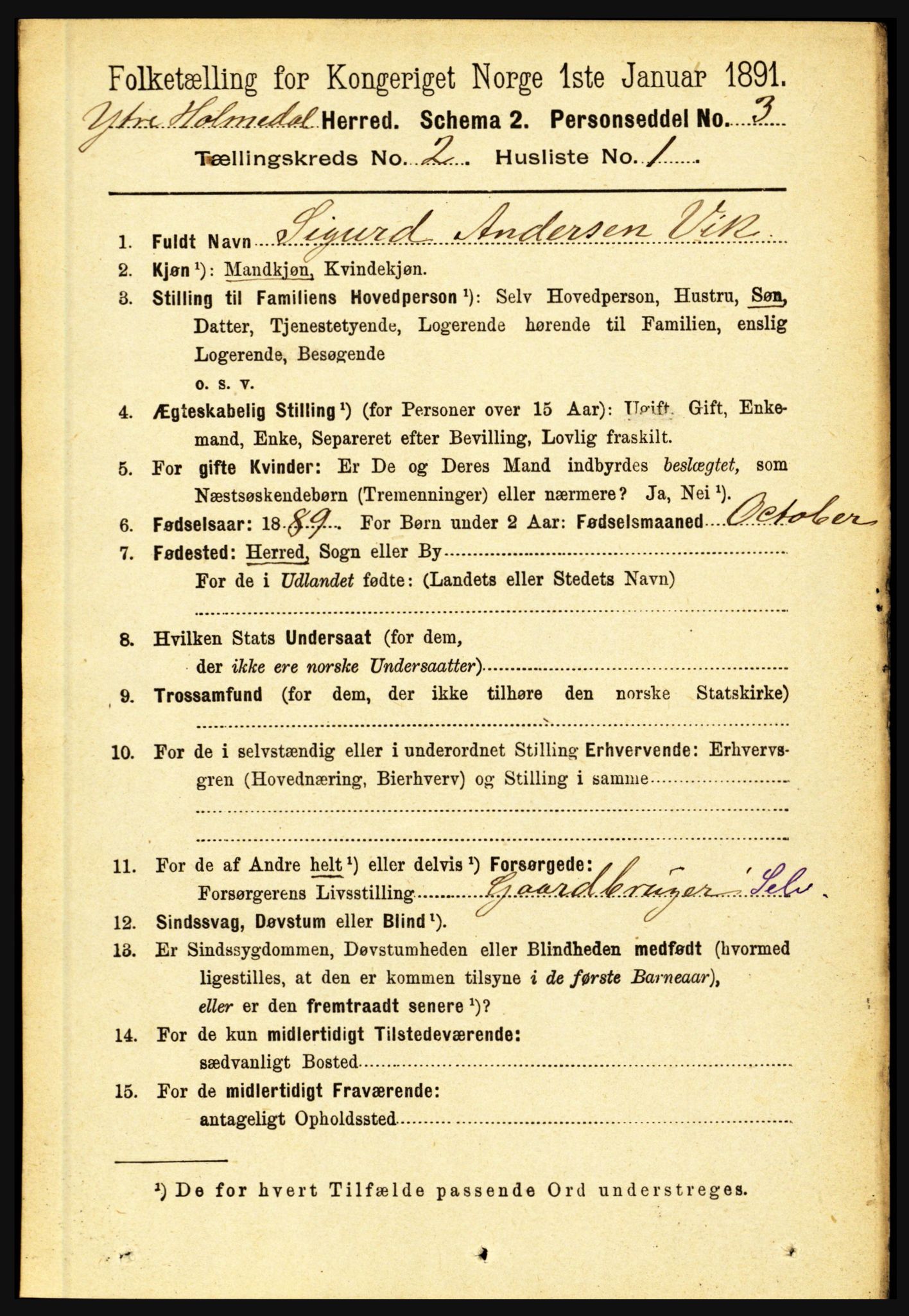 RA, 1891 census for 1429 Ytre Holmedal, 1891, p. 303