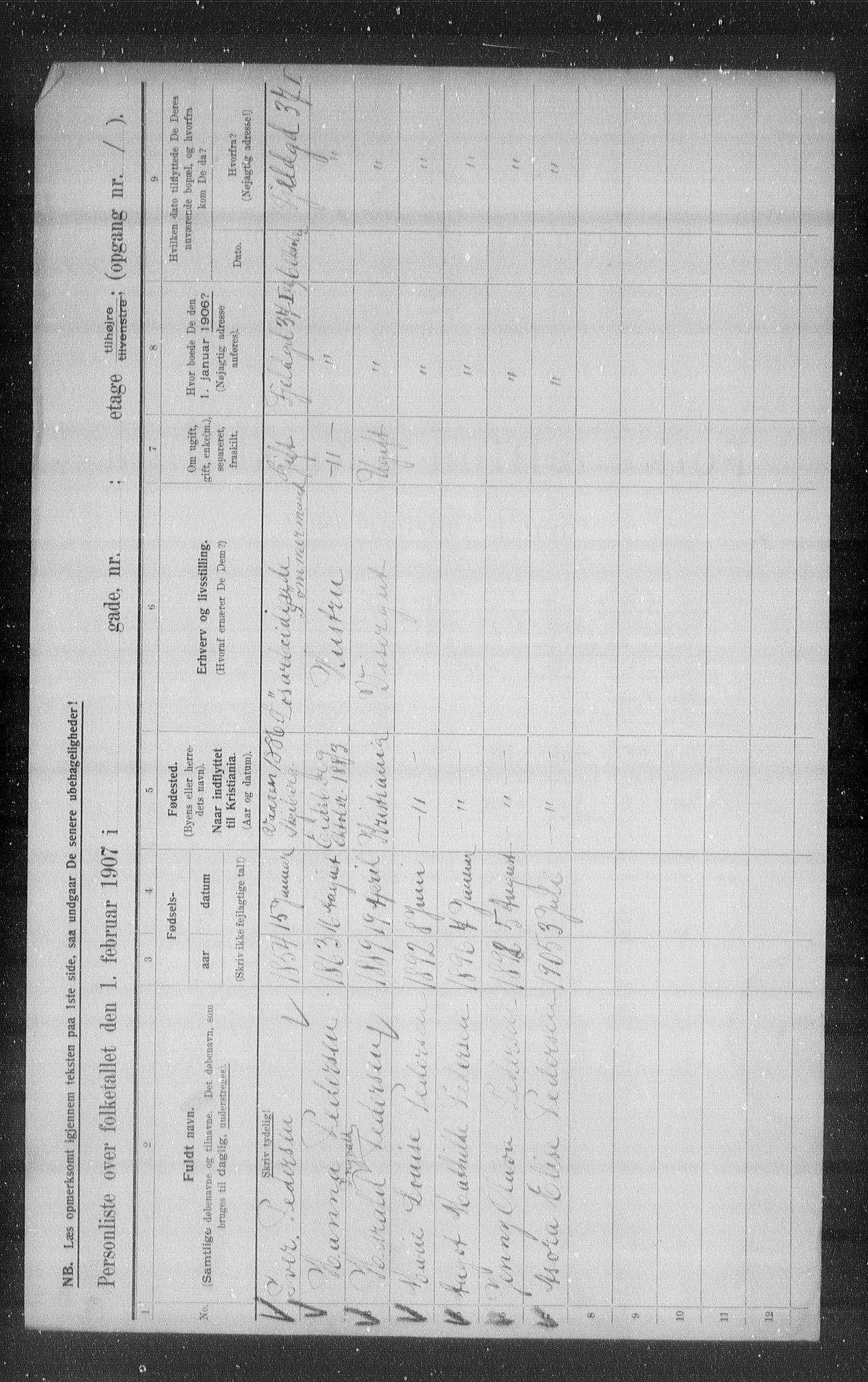 OBA, Municipal Census 1907 for Kristiania, 1907, p. 16763