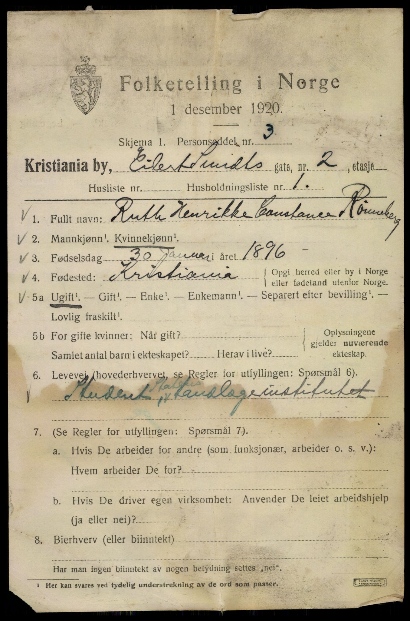 SAO, 1920 census for Kristiania, 1920, p. 210335