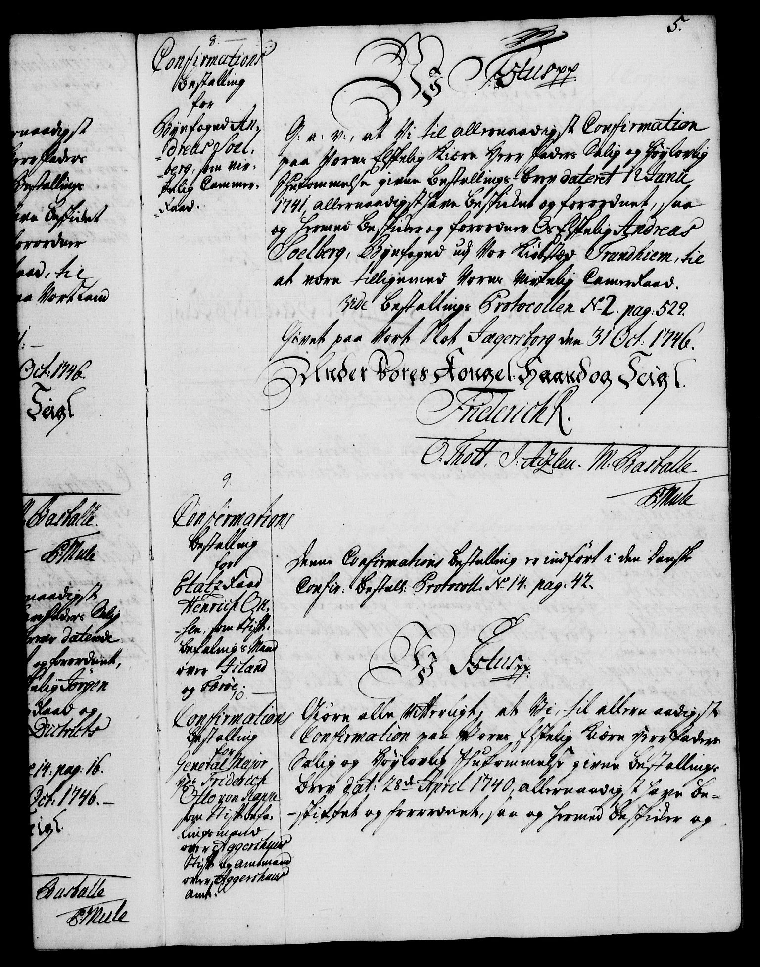 Rentekammeret, Kammerkanselliet, RA/EA-3111/G/Gg/Ggg/L0002: Norsk konfirmasjonsbestallingsprotokoll med register (merket RK 53.32), 1746-1748, p. 5