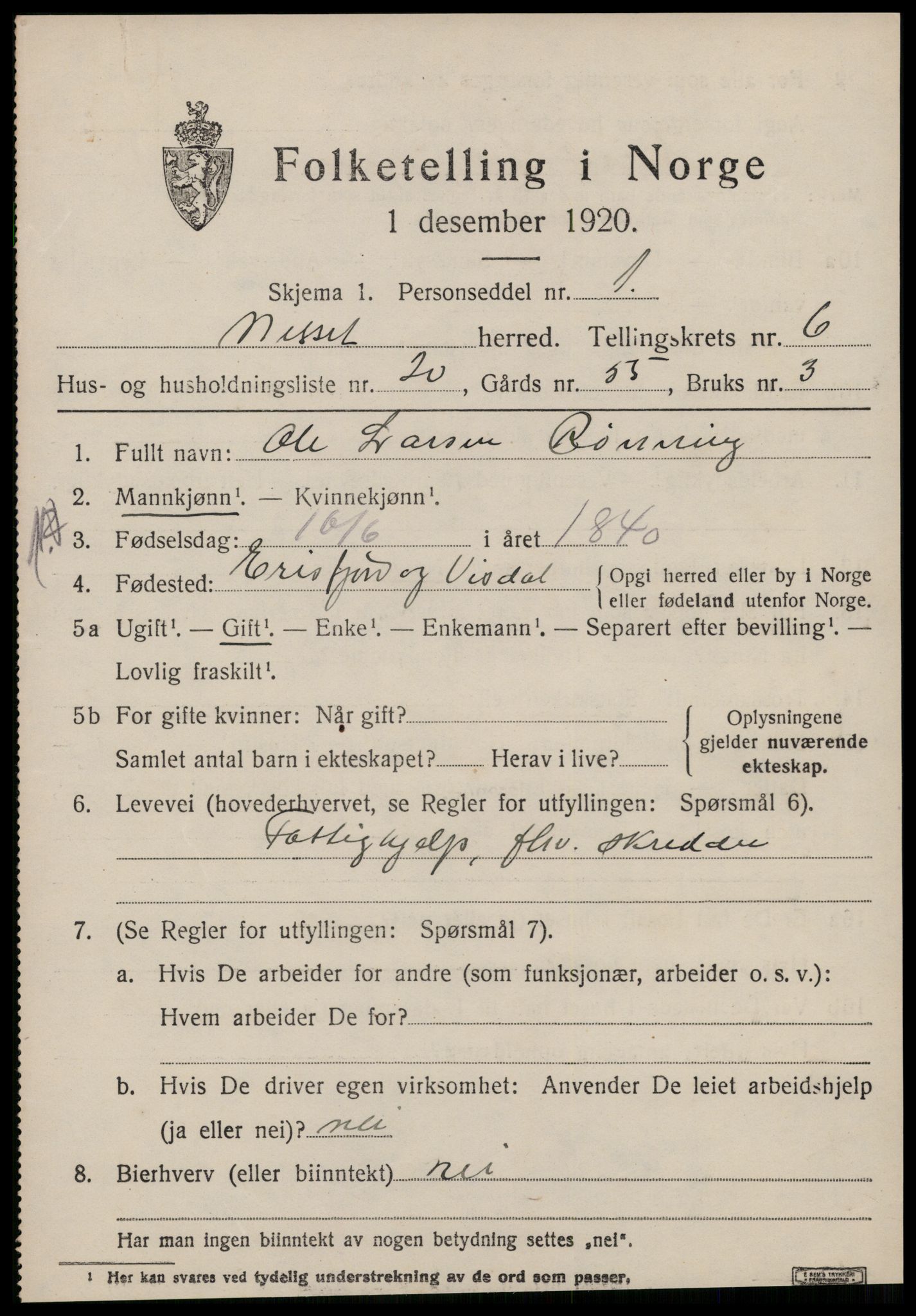 SAT, 1920 census for Nesset, 1920, p. 2974