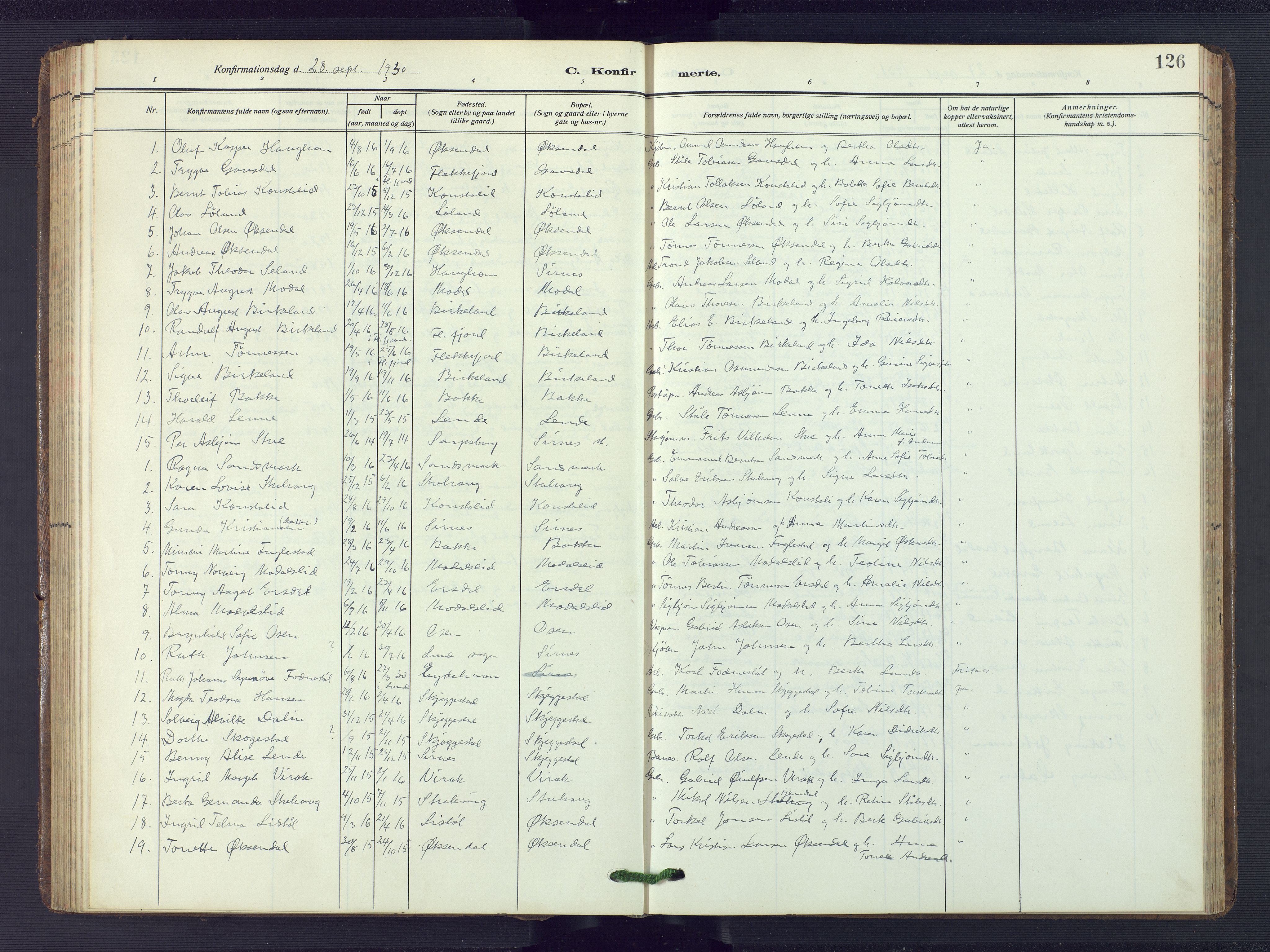 Bakke sokneprestkontor, SAK/1111-0002/F/Fb/Fba/L0004: Parish register (copy) no. B 4, 1911-1946, p. 126