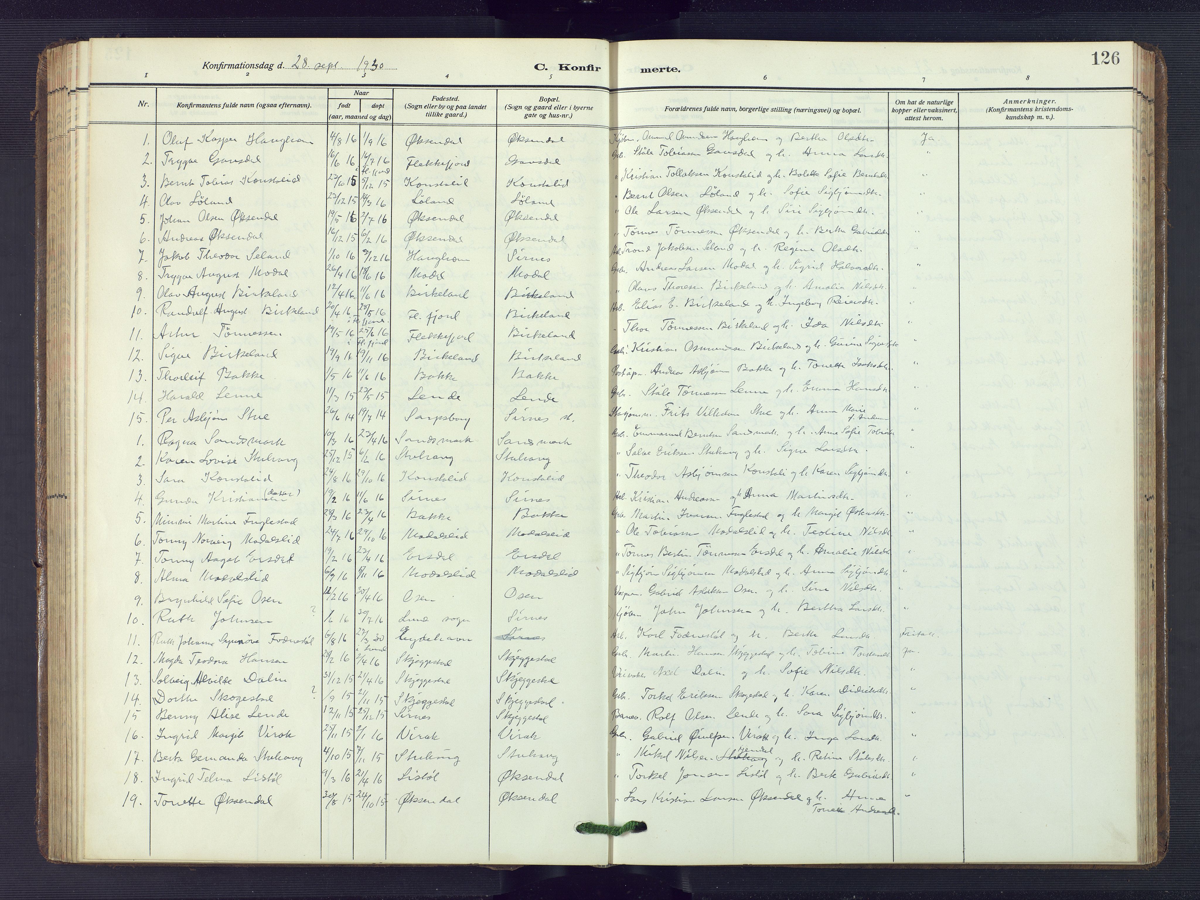 Bakke sokneprestkontor, AV/SAK-1111-0002/F/Fb/Fba/L0004: Parish register (copy) no. B 4, 1911-1946, p. 126