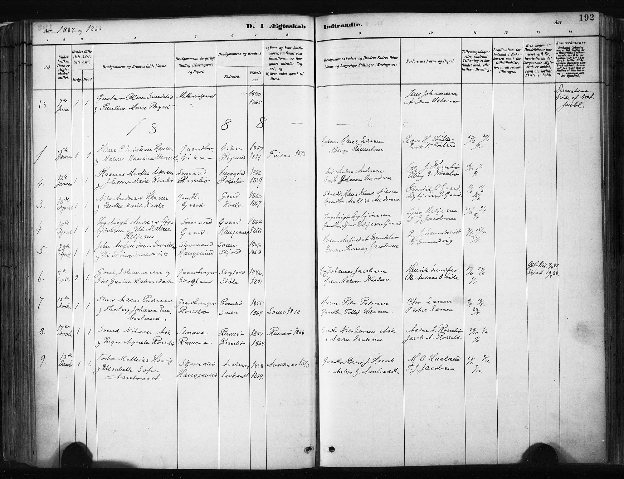 Haugesund sokneprestkontor, AV/SAST-A -101863/H/Ha/Haa/L0004: Parish register (official) no. A 4, 1886-1908, p. 192