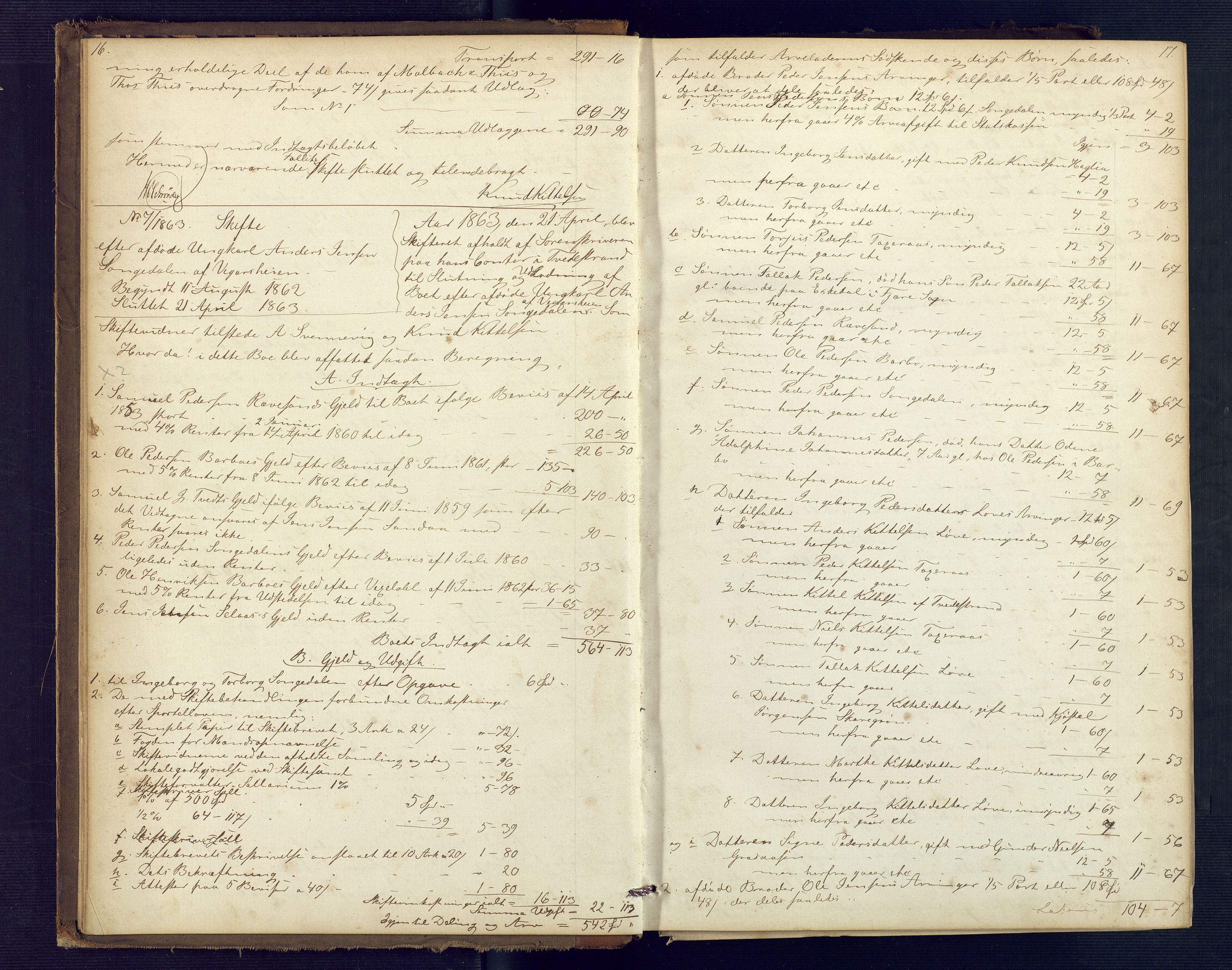 Holt sorenskriveri, AV/SAK-1221-0002/H/Hc/L0030: Skifteutlodningsprotokoll nr. 5, 1863-1869, p. 16-17