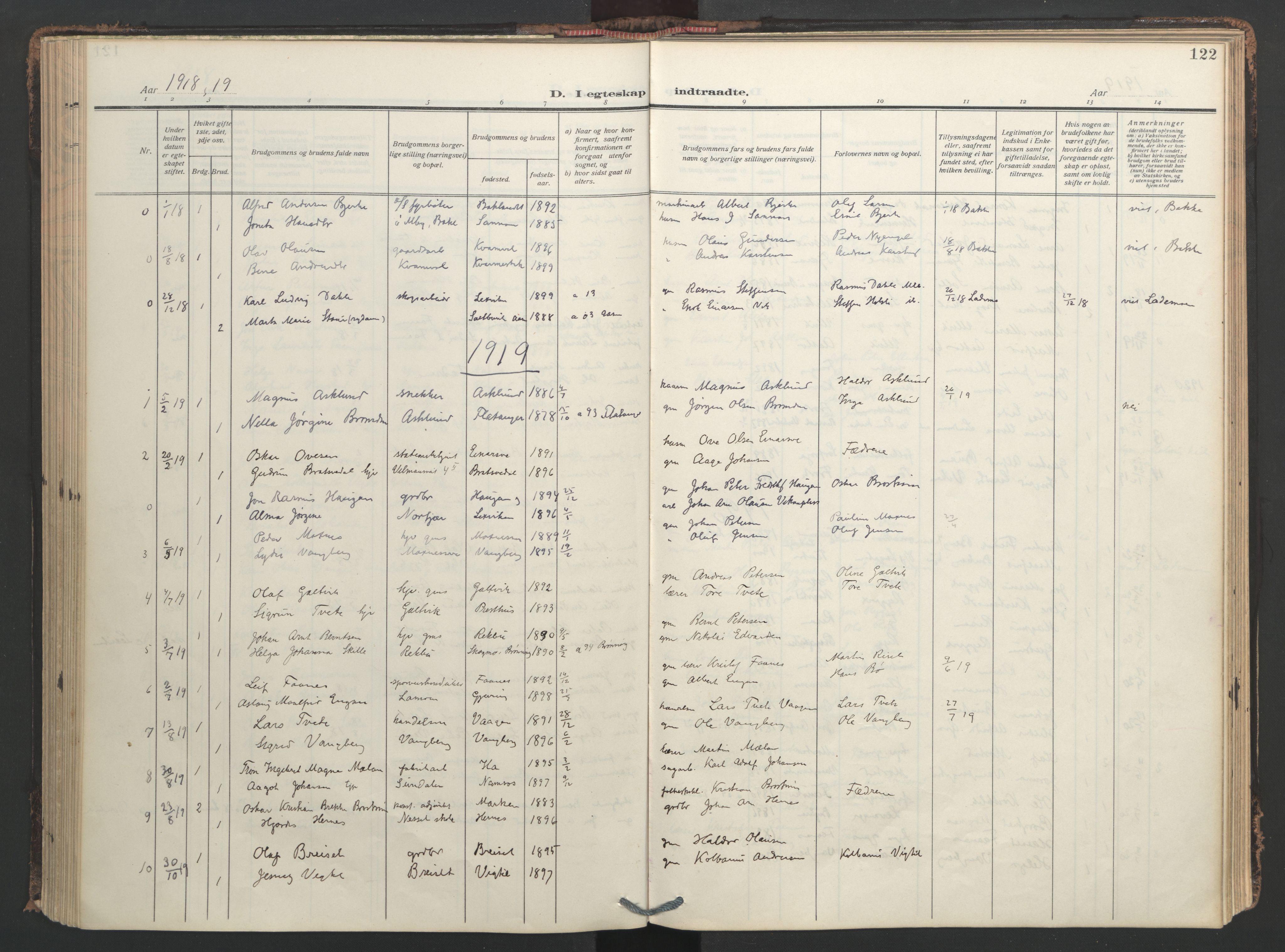 Ministerialprotokoller, klokkerbøker og fødselsregistre - Nord-Trøndelag, SAT/A-1458/713/L0123: Parish register (official) no. 713A12, 1911-1925, p. 122