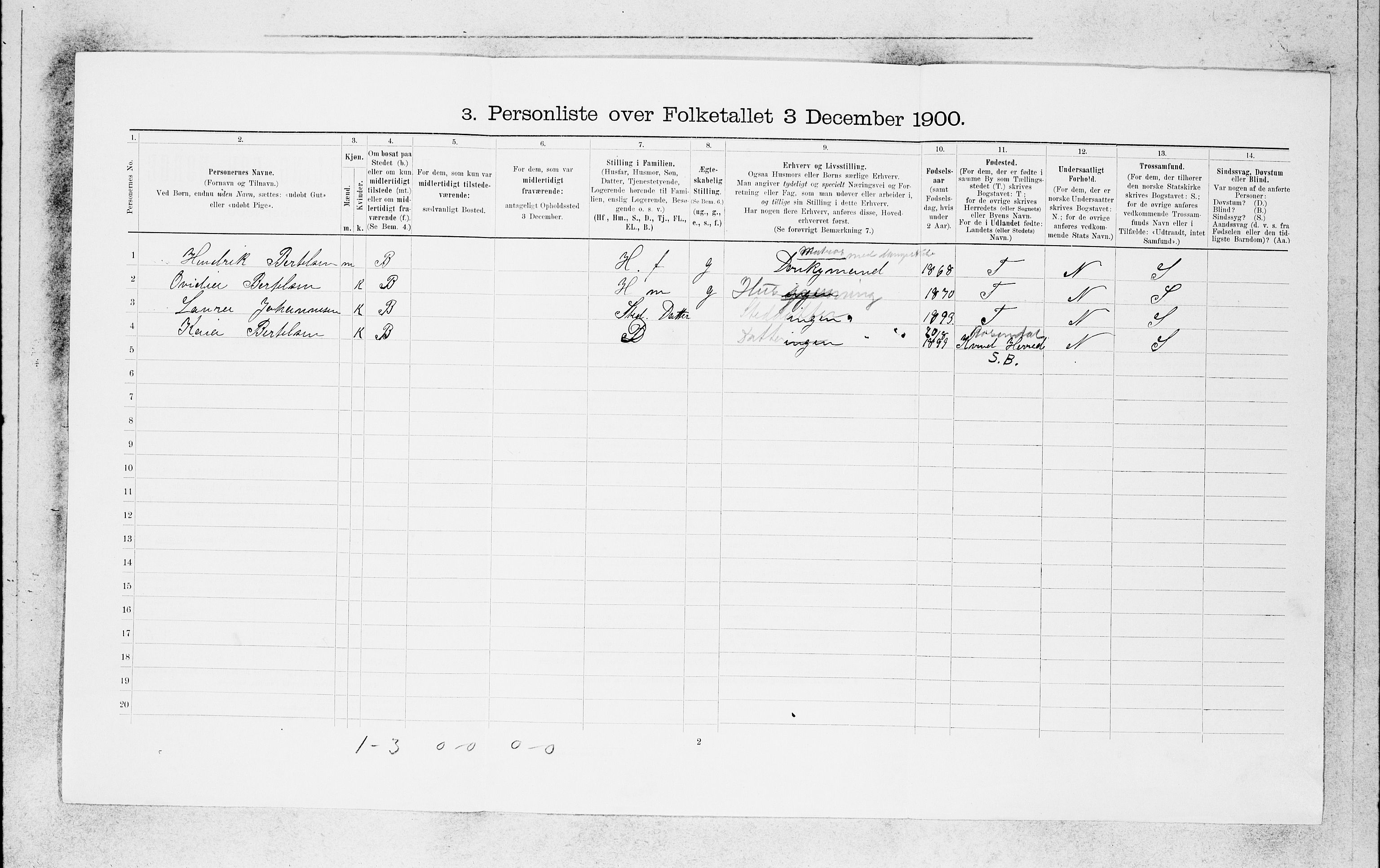 SAB, 1900 census for Bergen, 1900, p. 4726