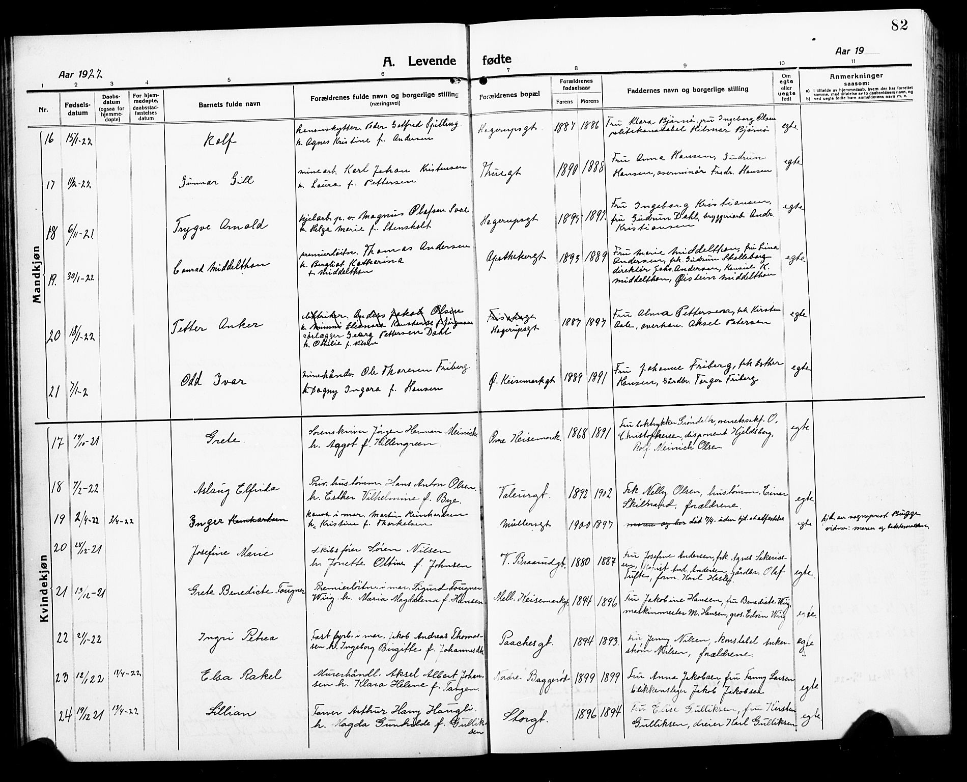 Horten kirkebøker, AV/SAKO-A-348/G/Ga/L0008: Parish register (copy) no. 8, 1916-1926, p. 82