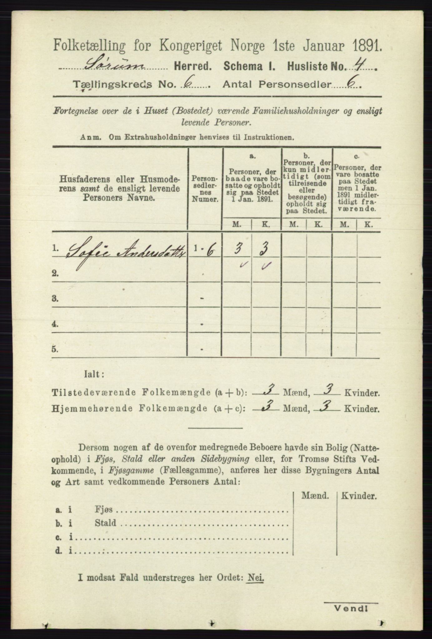 RA, 1891 census for 0226 Sørum, 1891, p. 2624