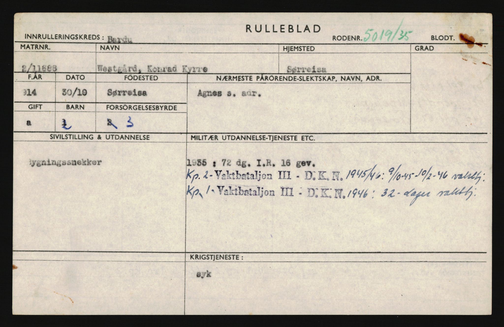 Forsvaret, Troms infanteriregiment nr. 16, AV/RA-RAFA-3146/P/Pa/L0019: Rulleblad for regimentets menige mannskaper, årsklasse 1935, 1935, p. 1251