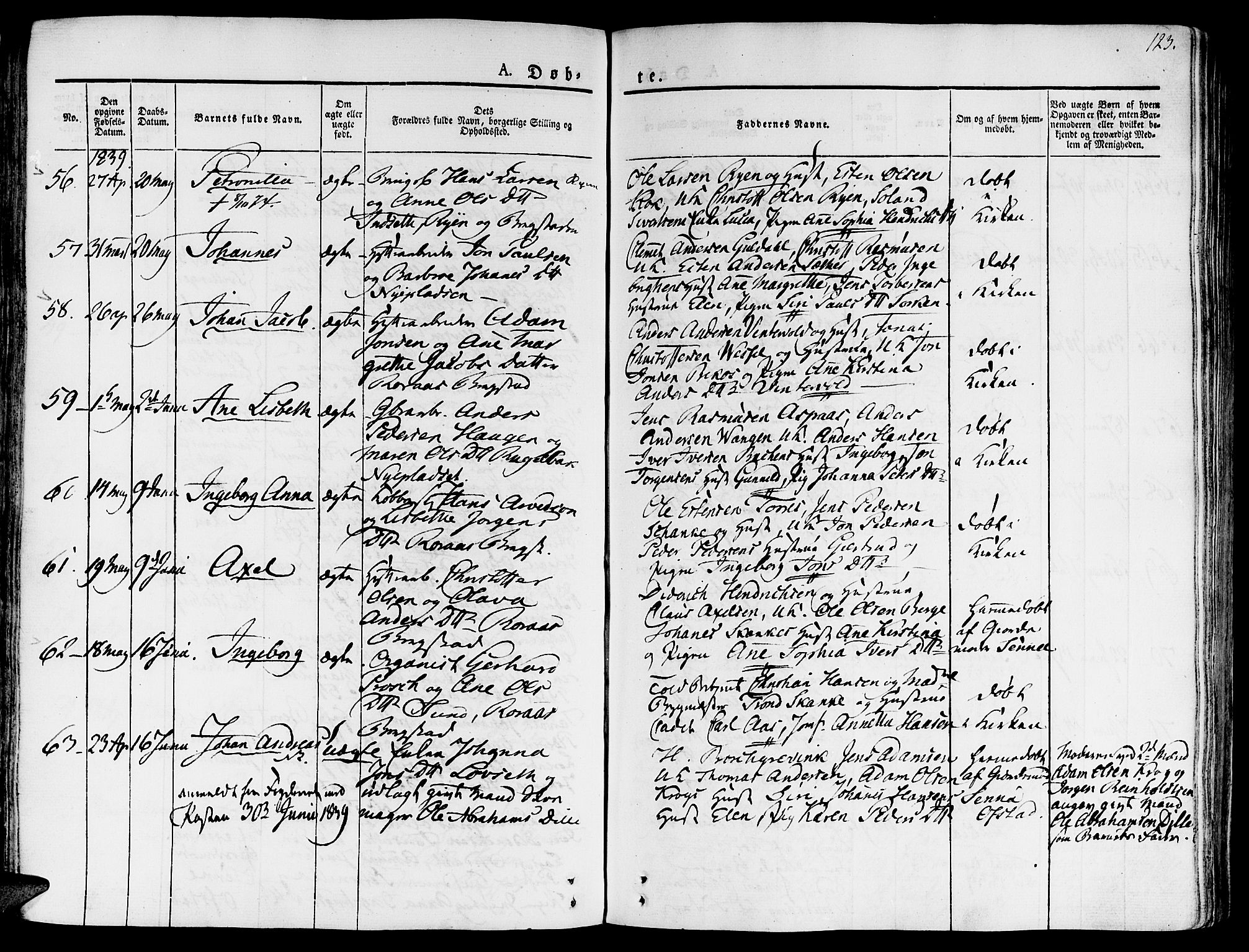 Ministerialprotokoller, klokkerbøker og fødselsregistre - Sør-Trøndelag, SAT/A-1456/681/L0930: Parish register (official) no. 681A08, 1829-1844, p. 123